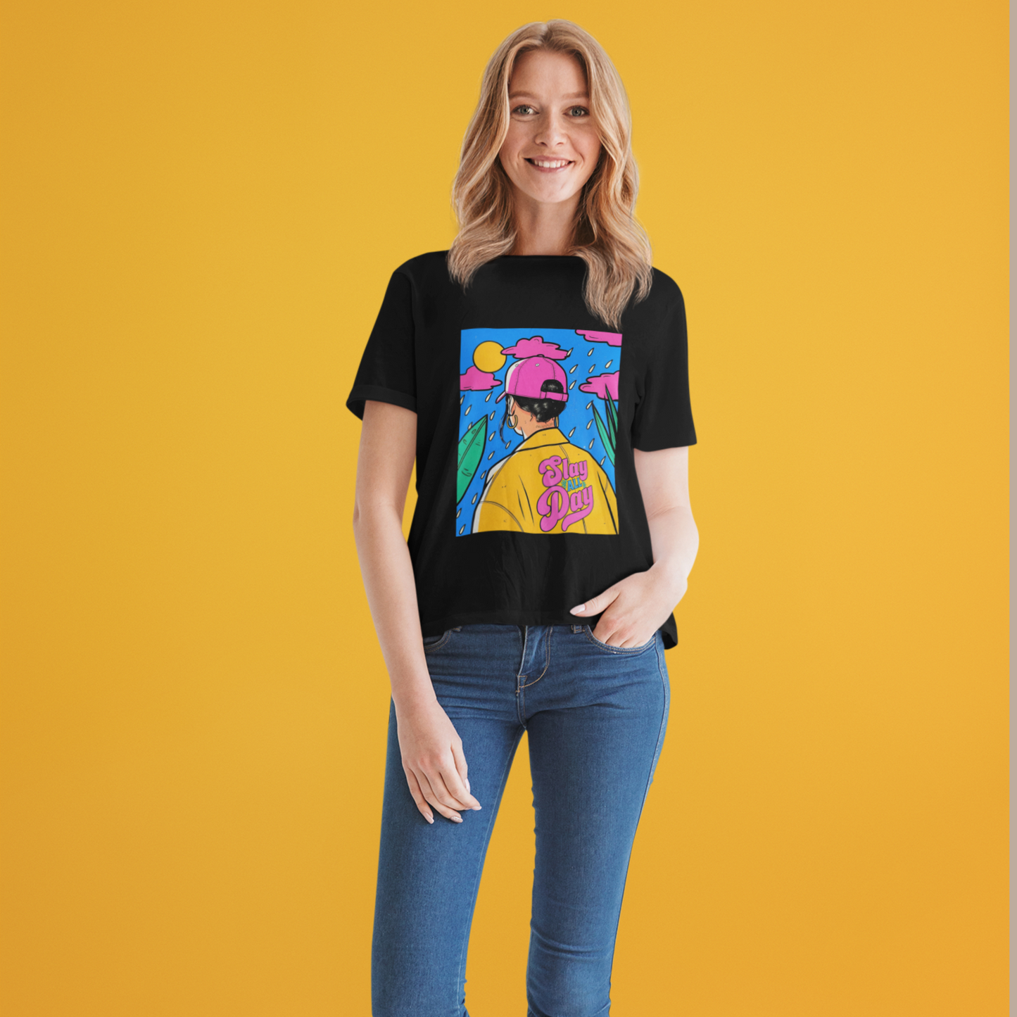 Slay Woman Black Relaxed Fit Printed T-shirt