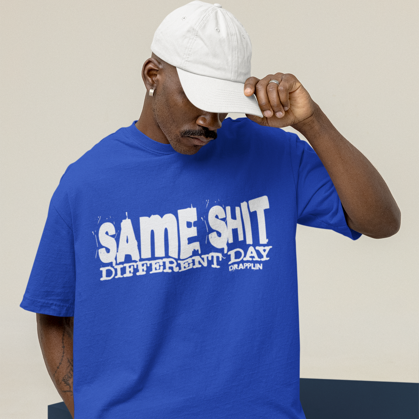 Different Premium Royal Blue Oversized Typography Printed T-shirt