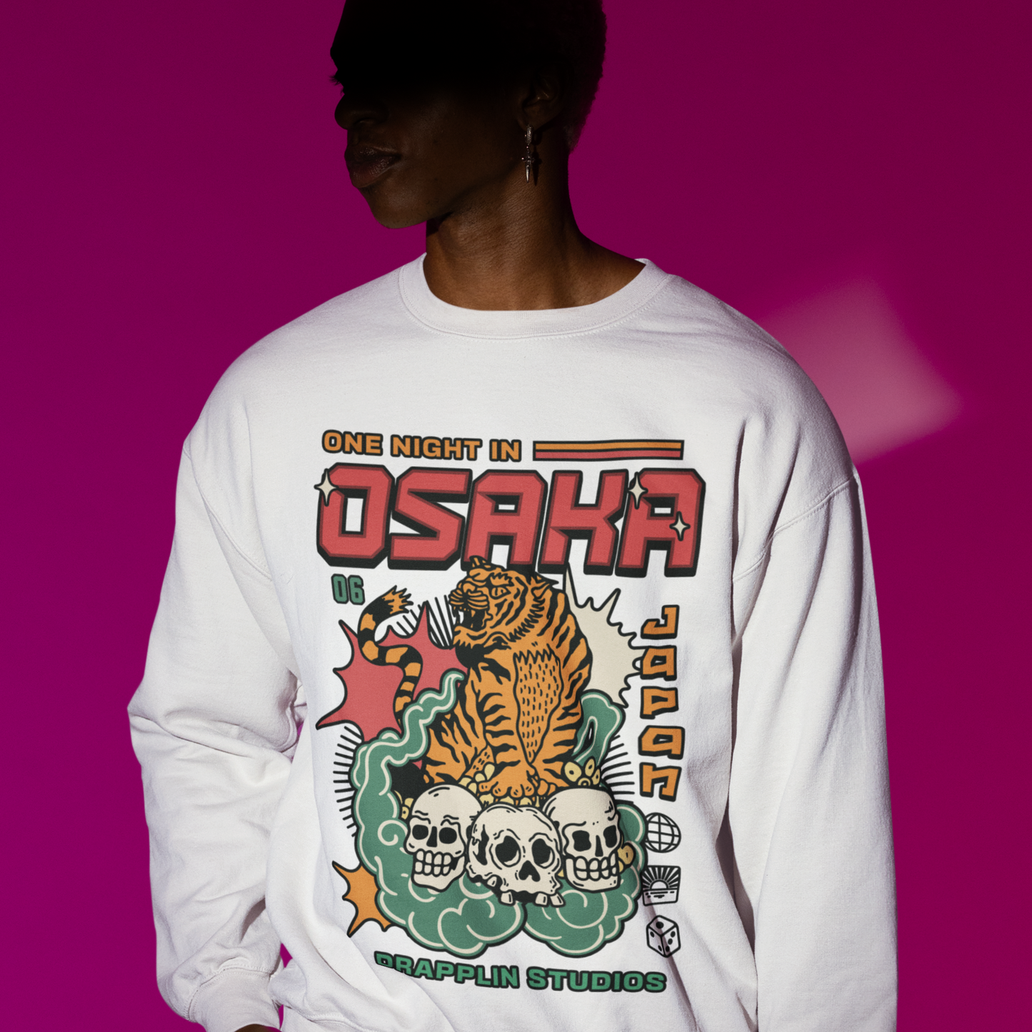 Osaka White Regular Typographic Printed Sweatshirt