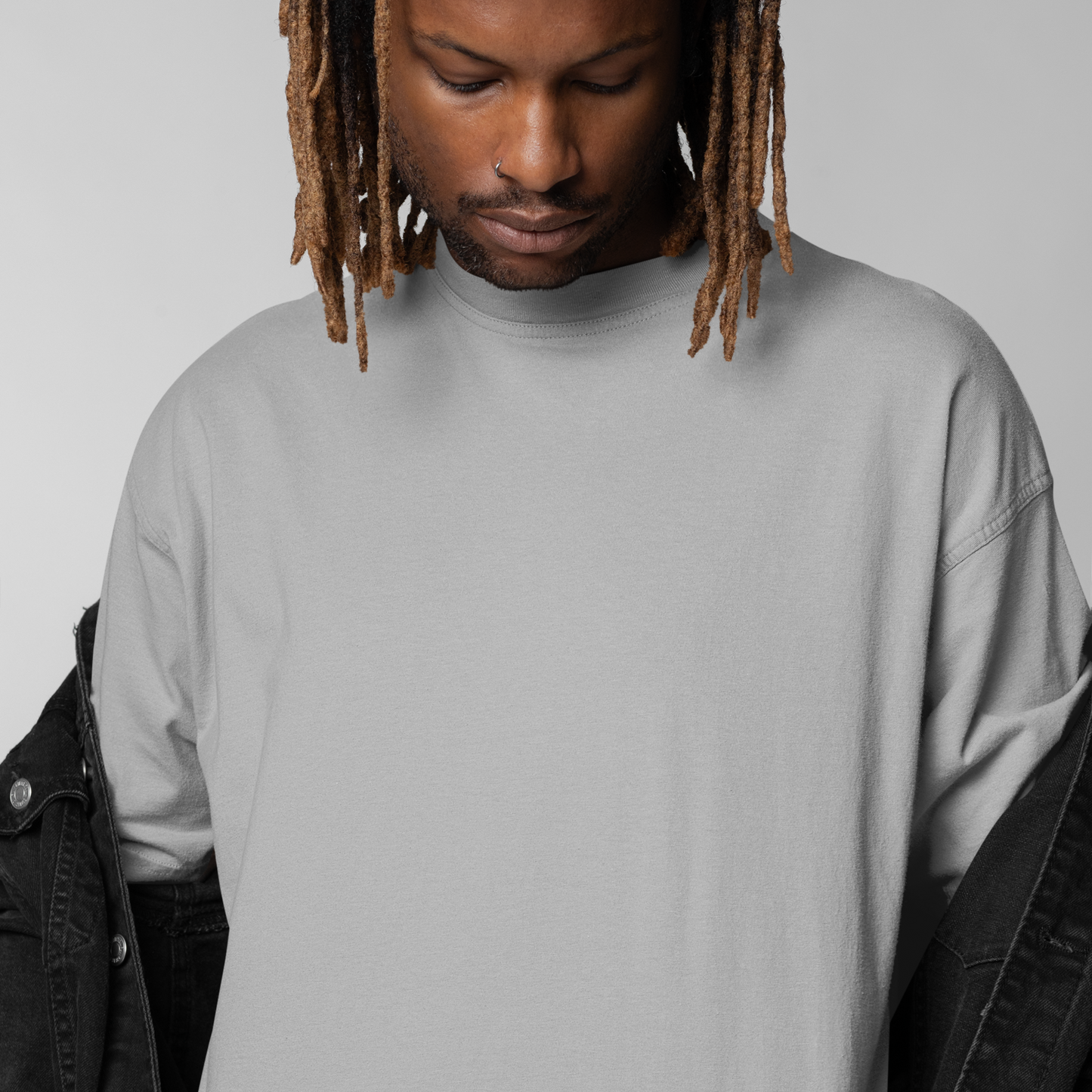 Premium Grey Mélange Oversized Solid Plain T-shirt