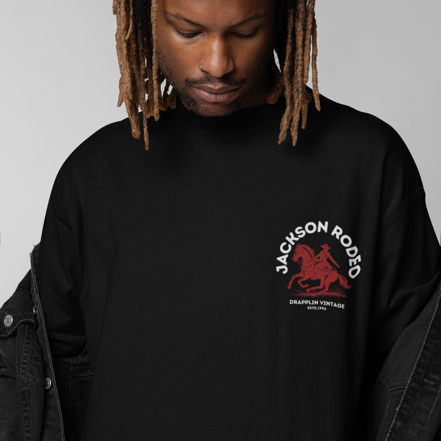 Rodeo Premium Black Oversized Back Printed T-shirt