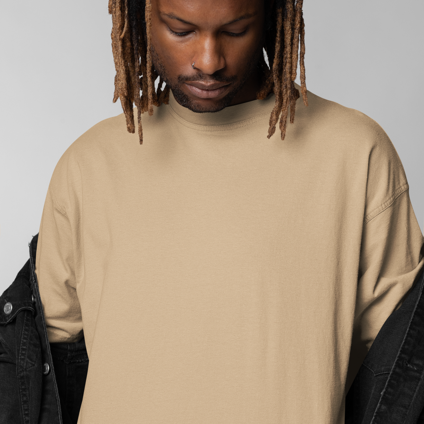 Premium Beige Oversized Solid Plain T-shirt