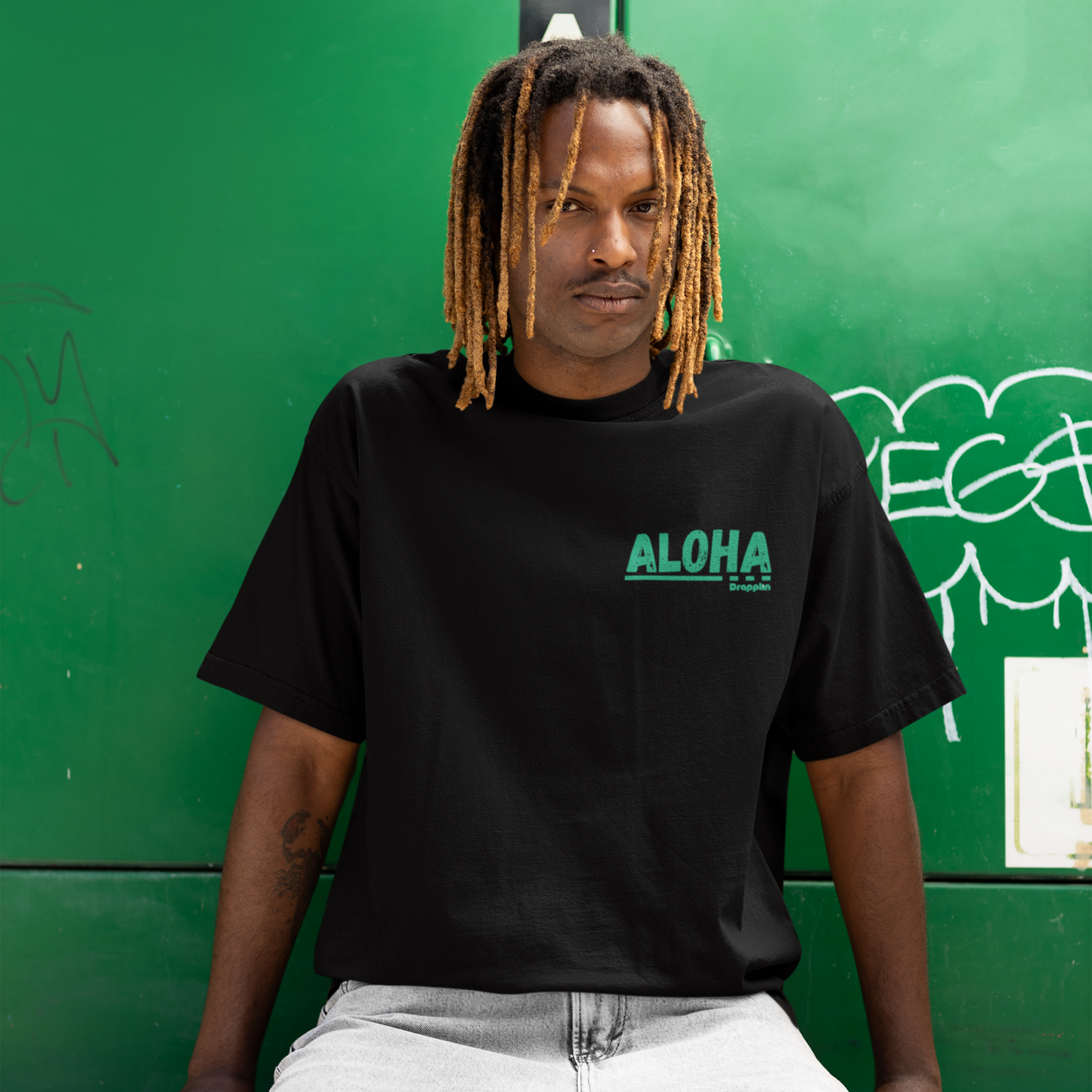 Aloha Black Oversized Typography Back Printed T-shirt