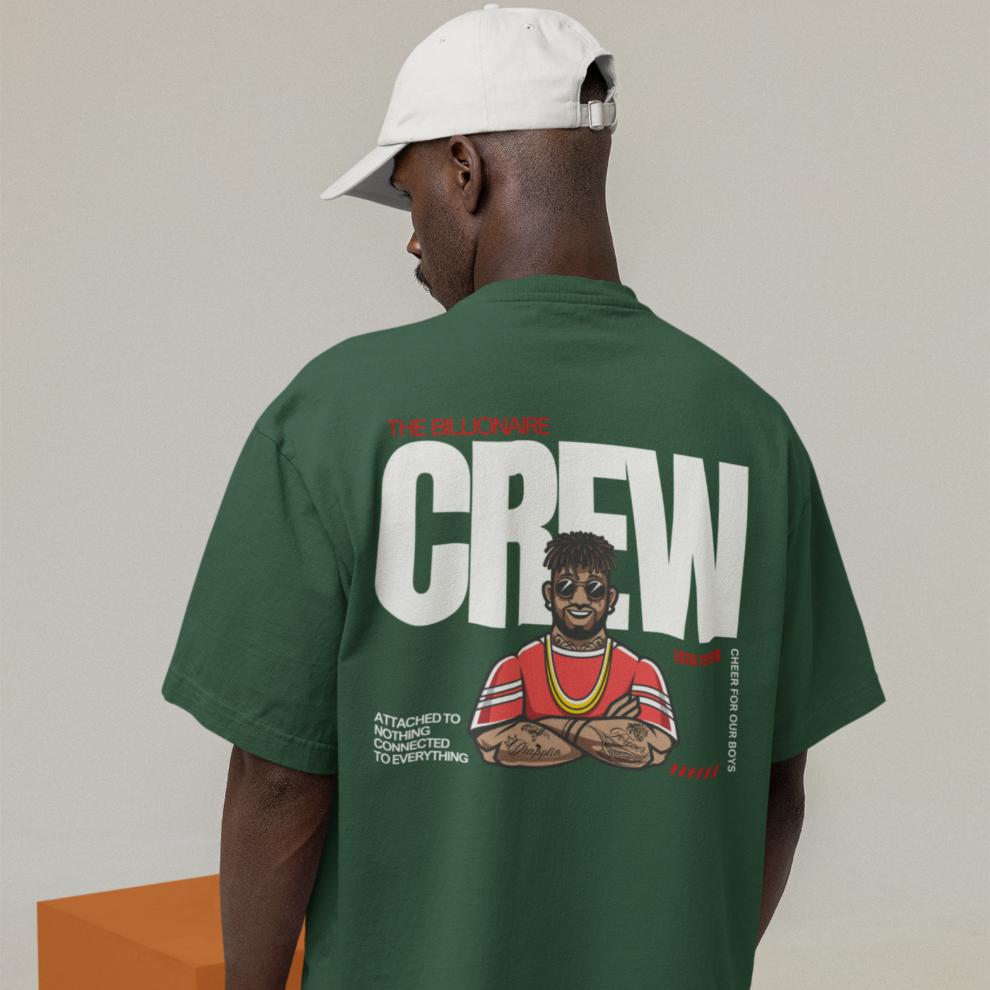 Crew Premium Forest Green Oversized Typography Back Printed T-shirt