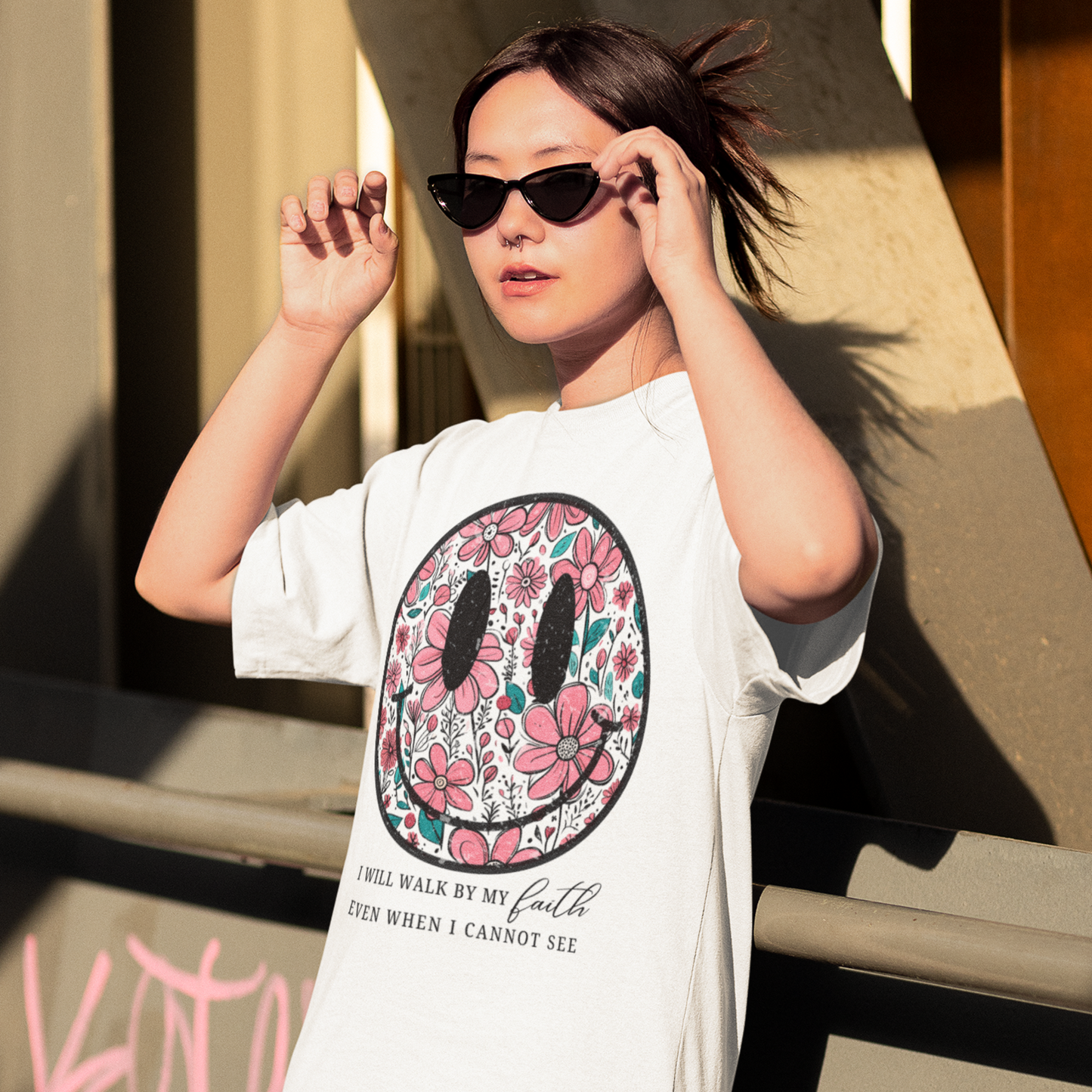 Smiley Premium White Woman Oversized Printed T-shirt