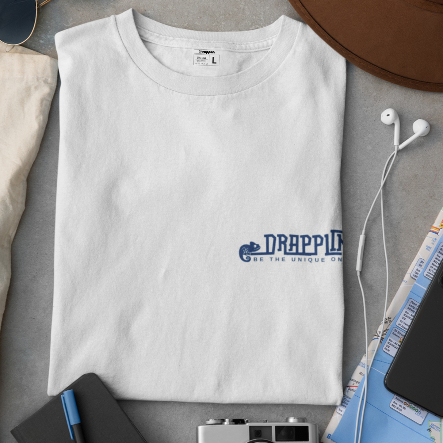Drapplin Logo White Crew Neck Embroidered T-shirt