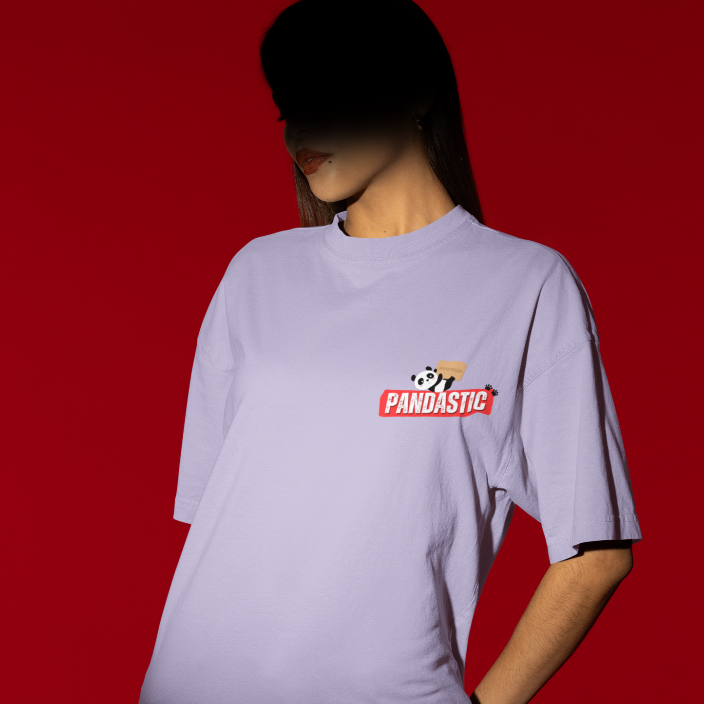 Pandastic Premium Woman Lavender Oversized Printed T-shirt