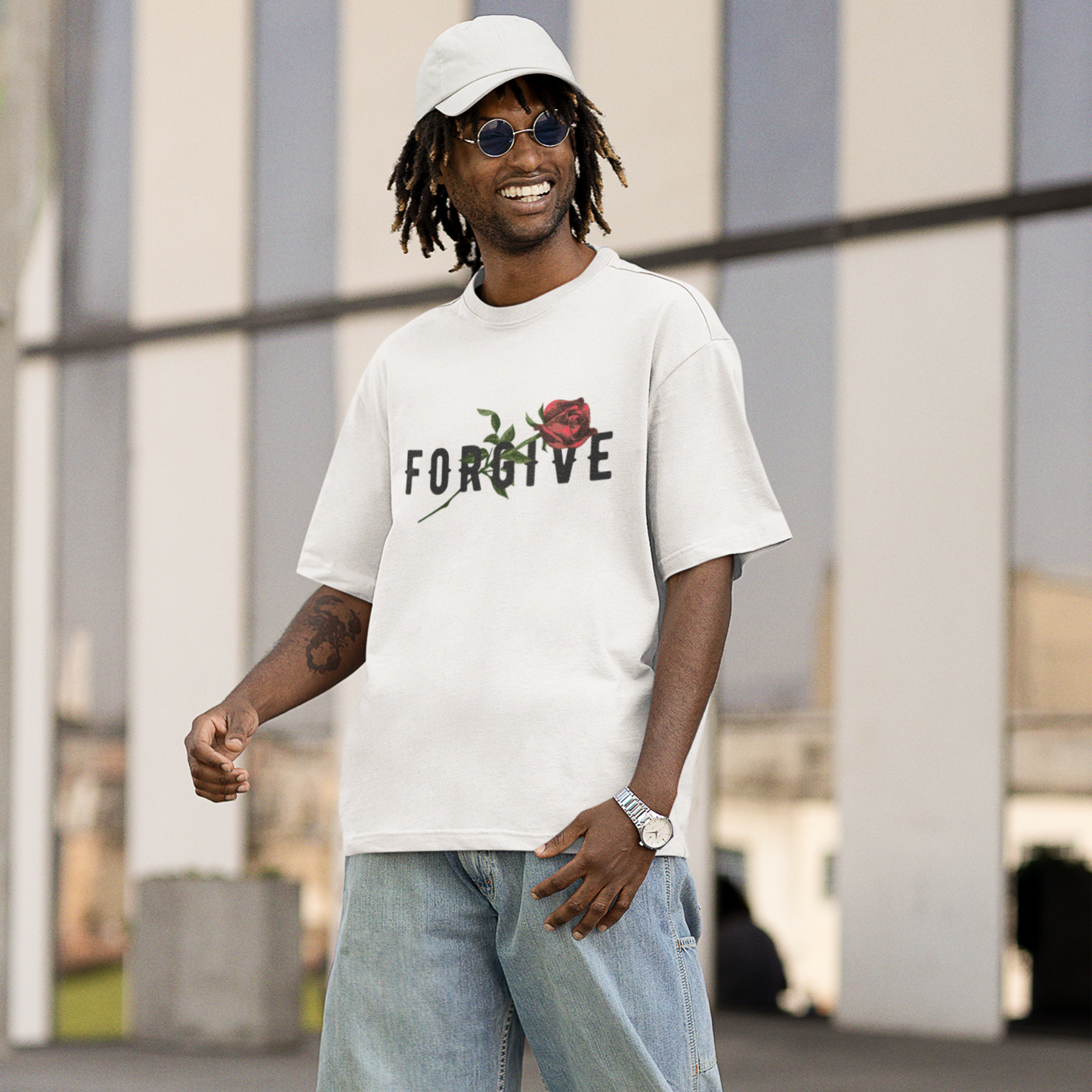 Forgive Premium White Oversized Typography Back Printed T-shirt