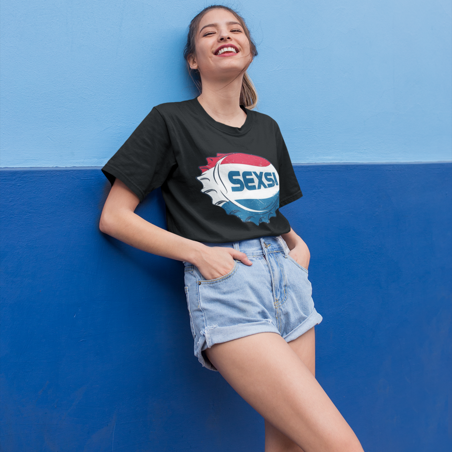 Sexsi Premium Woman Black Oversized Printed T-shirt