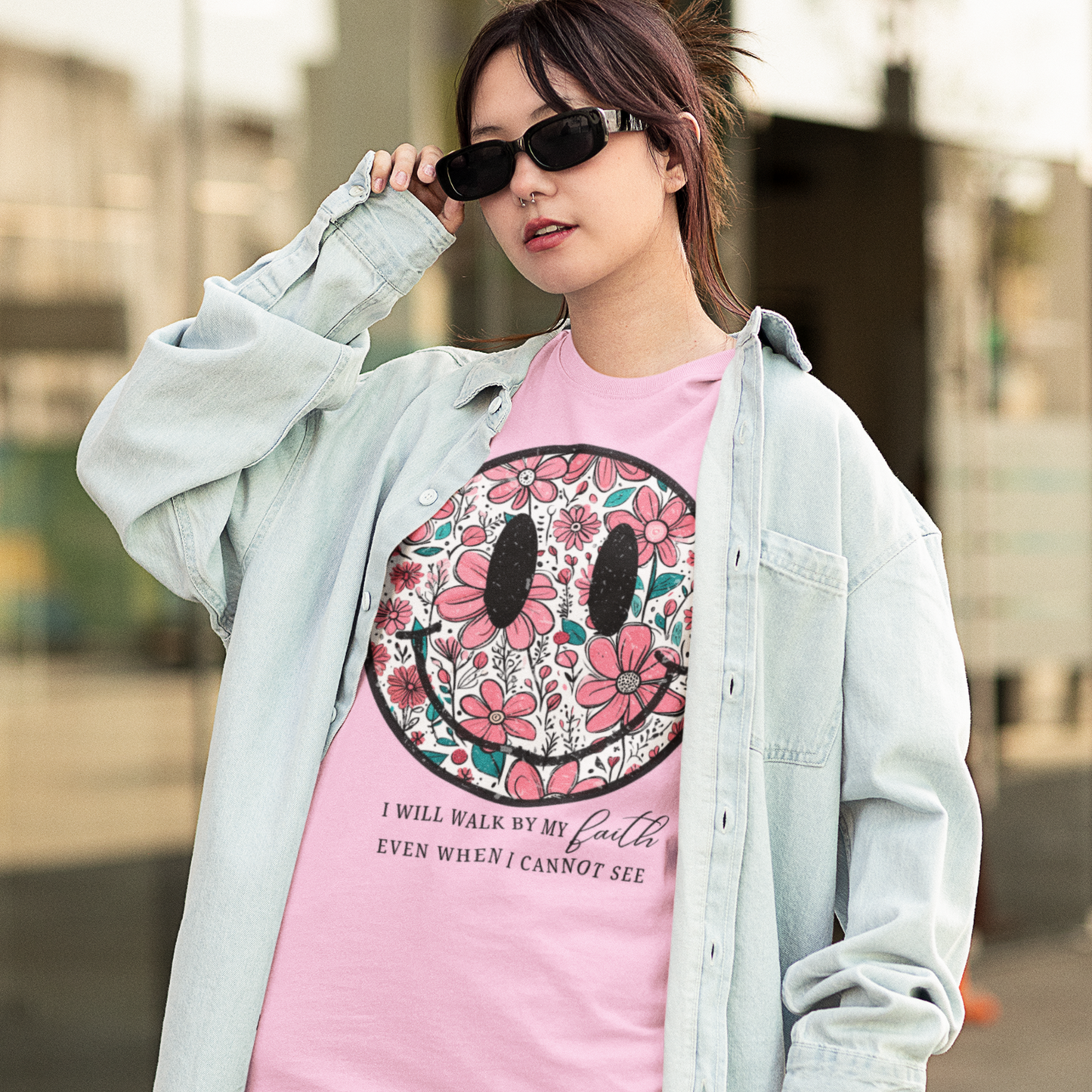 Smiley Premium Baby Pink Woman Oversized Printed T-shirt