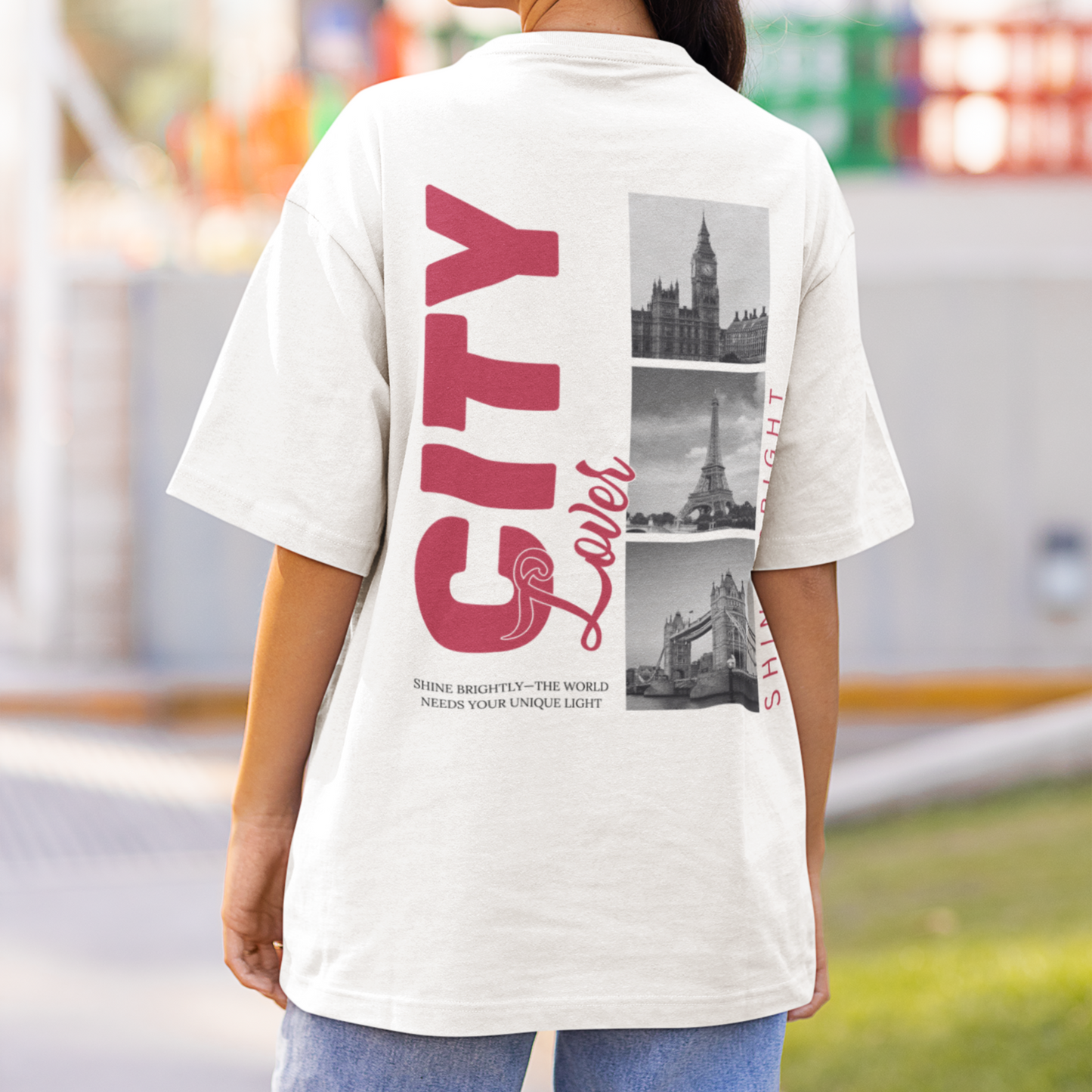 City Lover Premium White Woman Oversized Printed T-shirt
