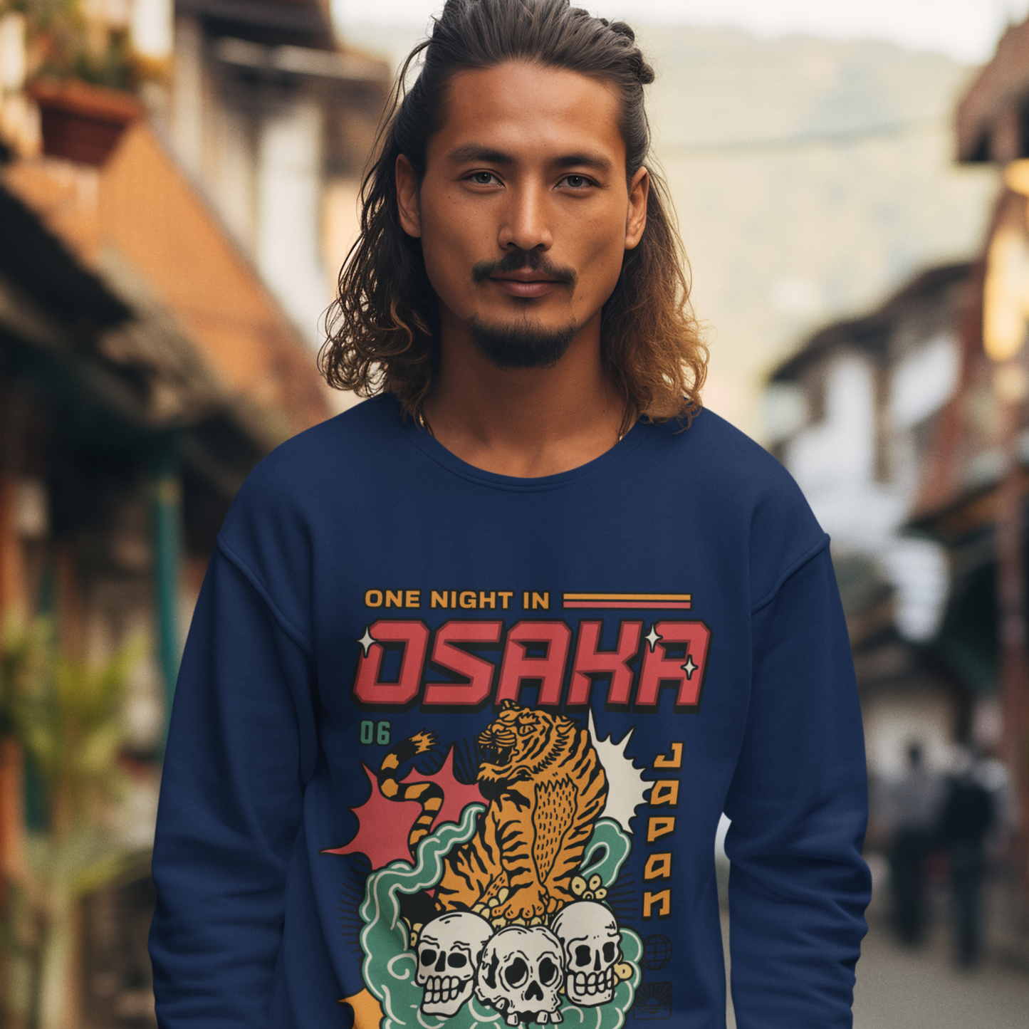 Osaka Navy Blue Regular Typographic Printed Sweatshirt