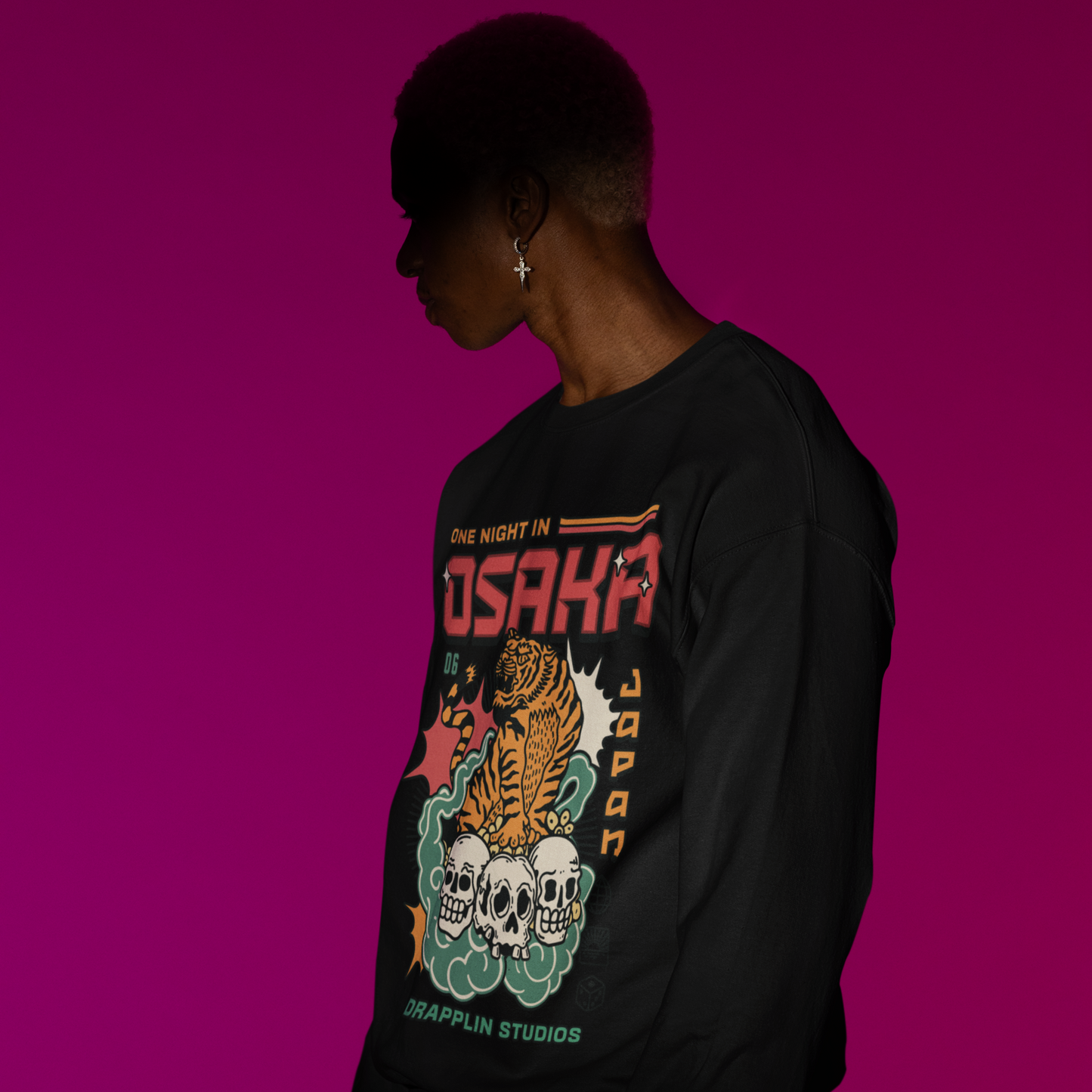Osaka Black Regular Typographic Printed Sweatshirt