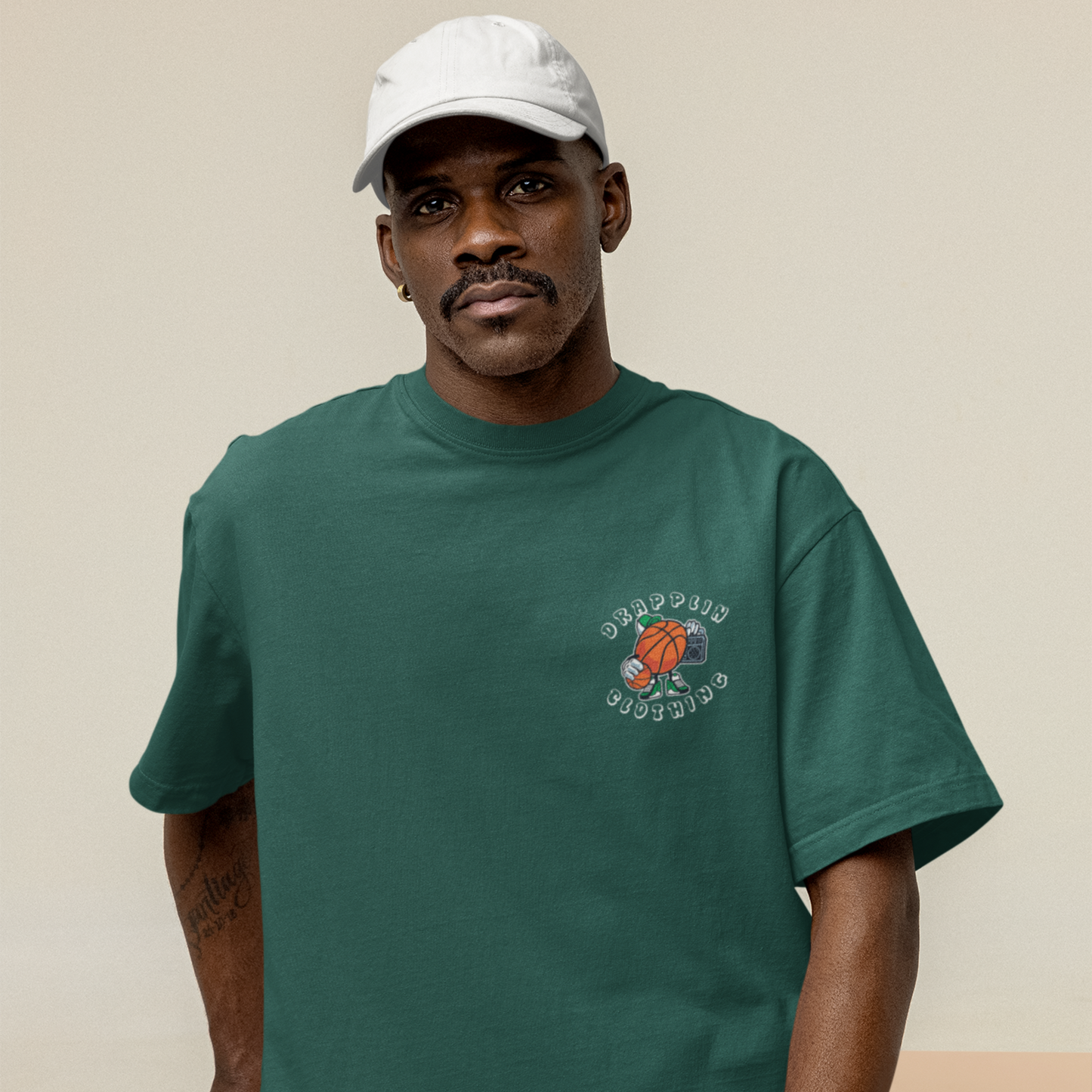 Basketball Premium Forest Green Oversized Typography Back Printed T-shirt