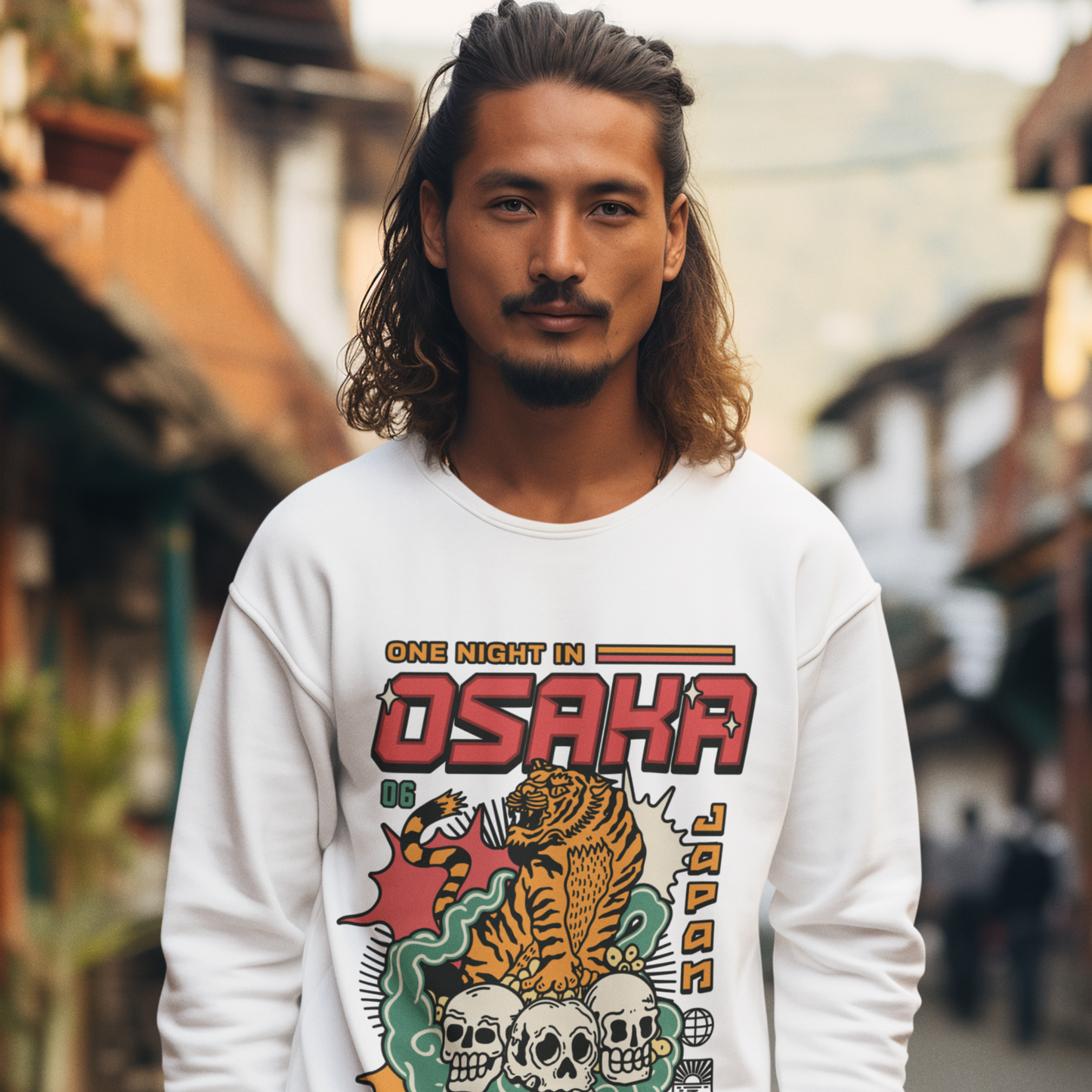 Osaka White Regular Typographic Printed Sweatshirt