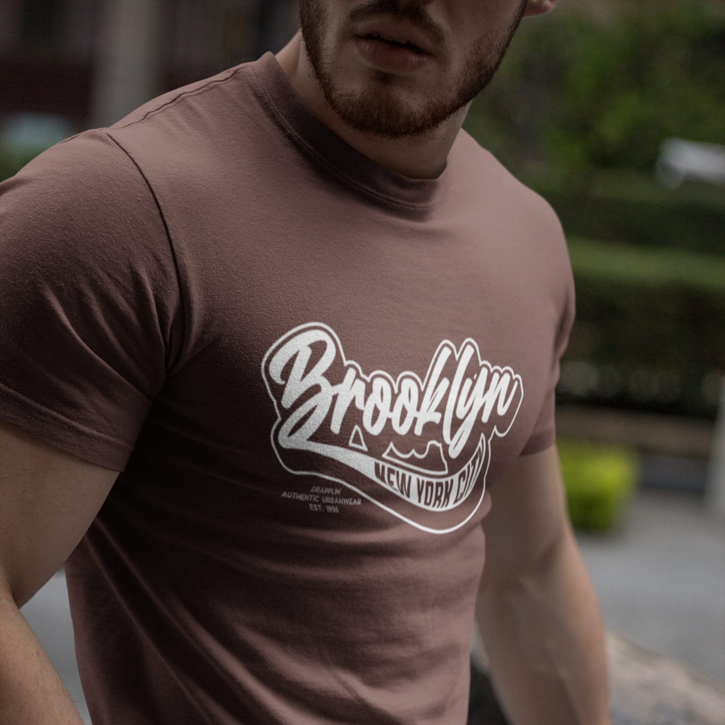 Brooklyn Brown Typographic Crew Neck Graphic Printed T-shirt