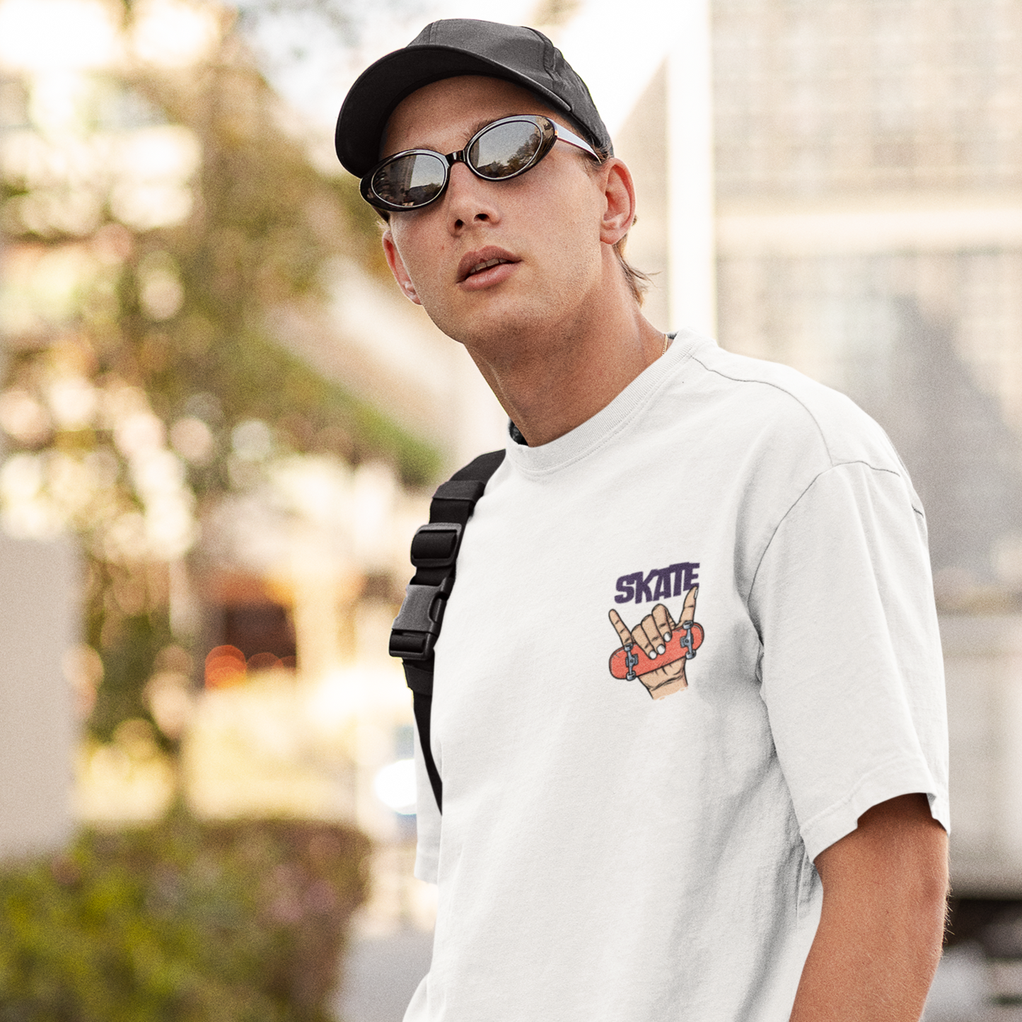 Skate White Oversized Typography Back Printed T-shirt