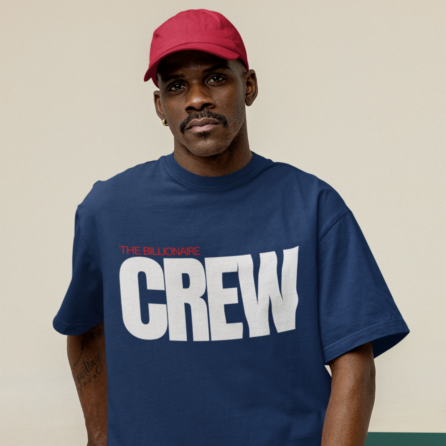 Crew Premium Navy Blue Oversized Typography Back Printed T-shirt