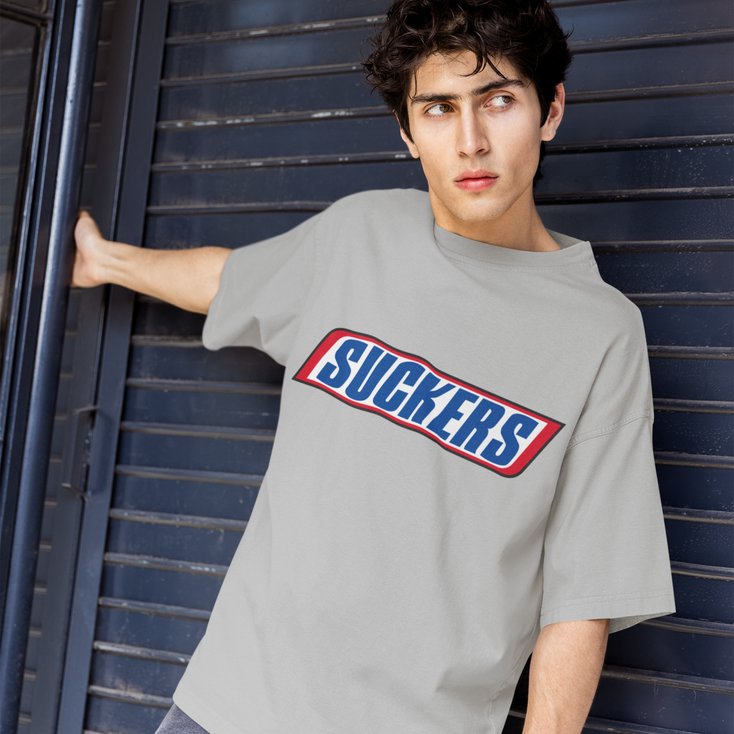 Suckers Premium Heavy Thread Grey Mélange Oversized Printed T-shirt