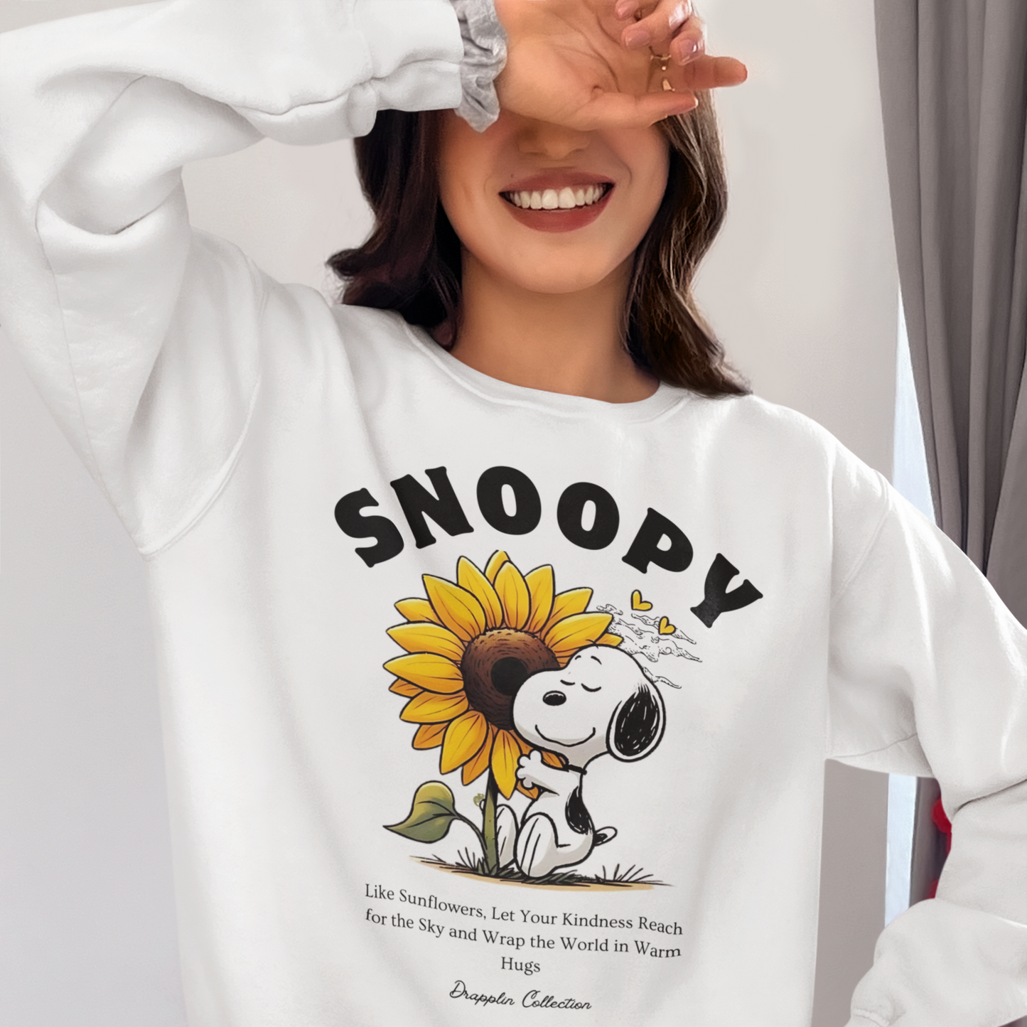 Snoopy White Woman Regular Typographic Printed Sweatshirt