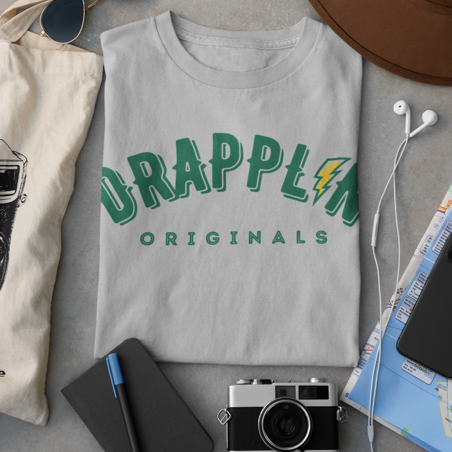Drapplin Signature Grey Mélange Oversized Unisex Typography Printed T-shirt
