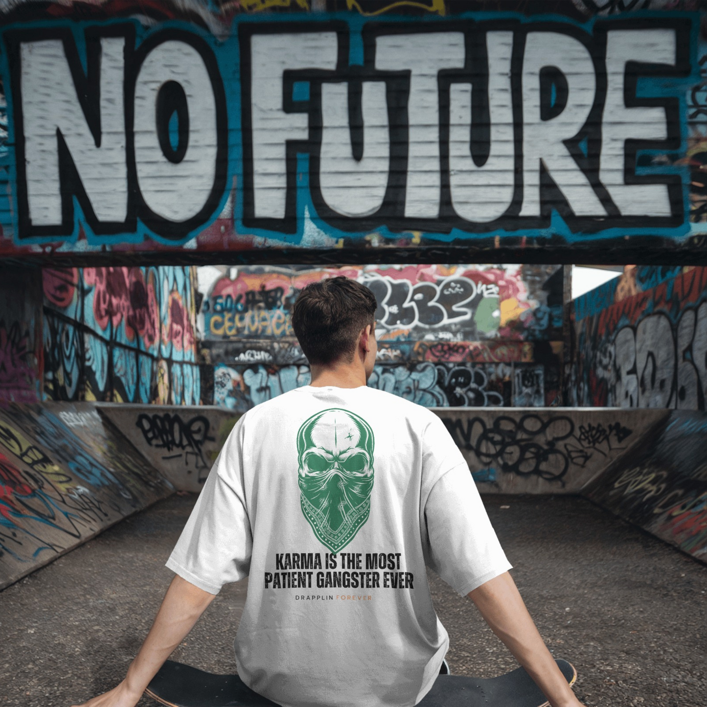 Karma Premium White Oversized Typography Back Printed T-shirt