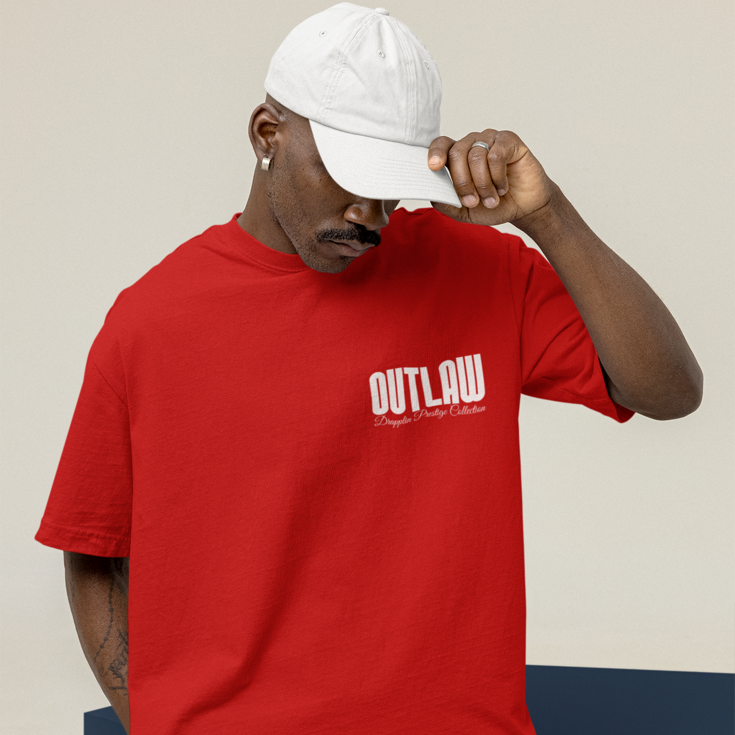 Outlaw Premium Red Oversized Typography Back Printed T-shirt