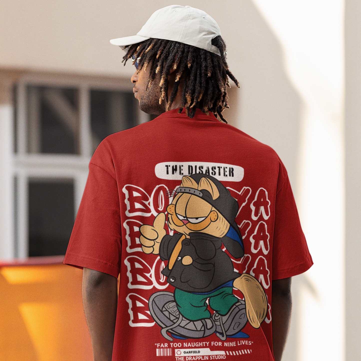 Garfield Premium Red Oversized Typography Back Printed T-shirt