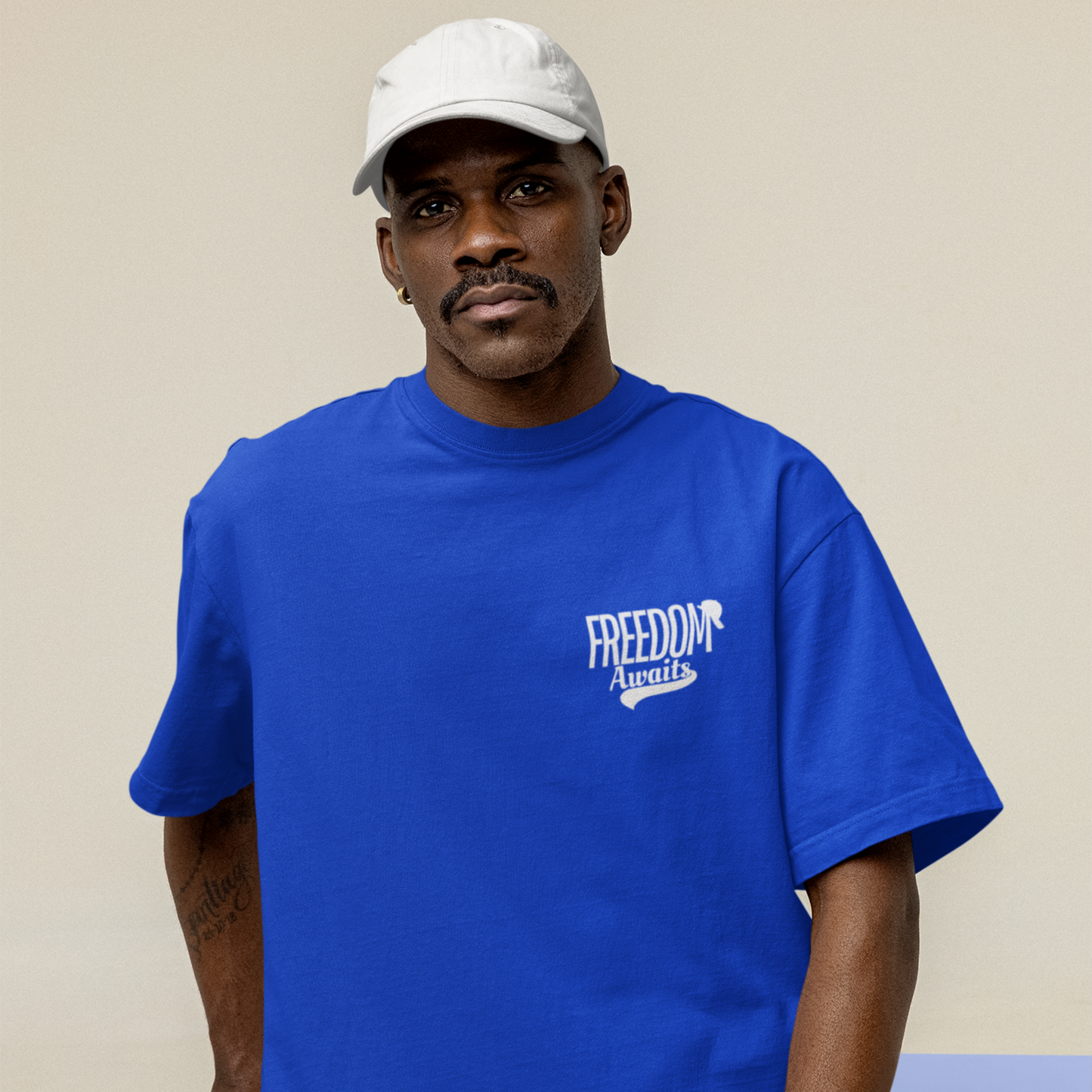 Freedom Awaits Premium Royal Blue Oversized Typography Back Printed T-shirt