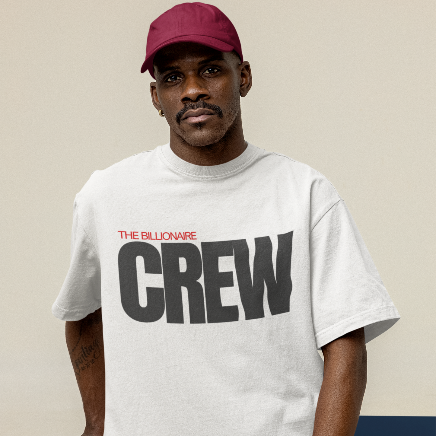 Crew Premium White Oversized Typography Back Printed T-shirt