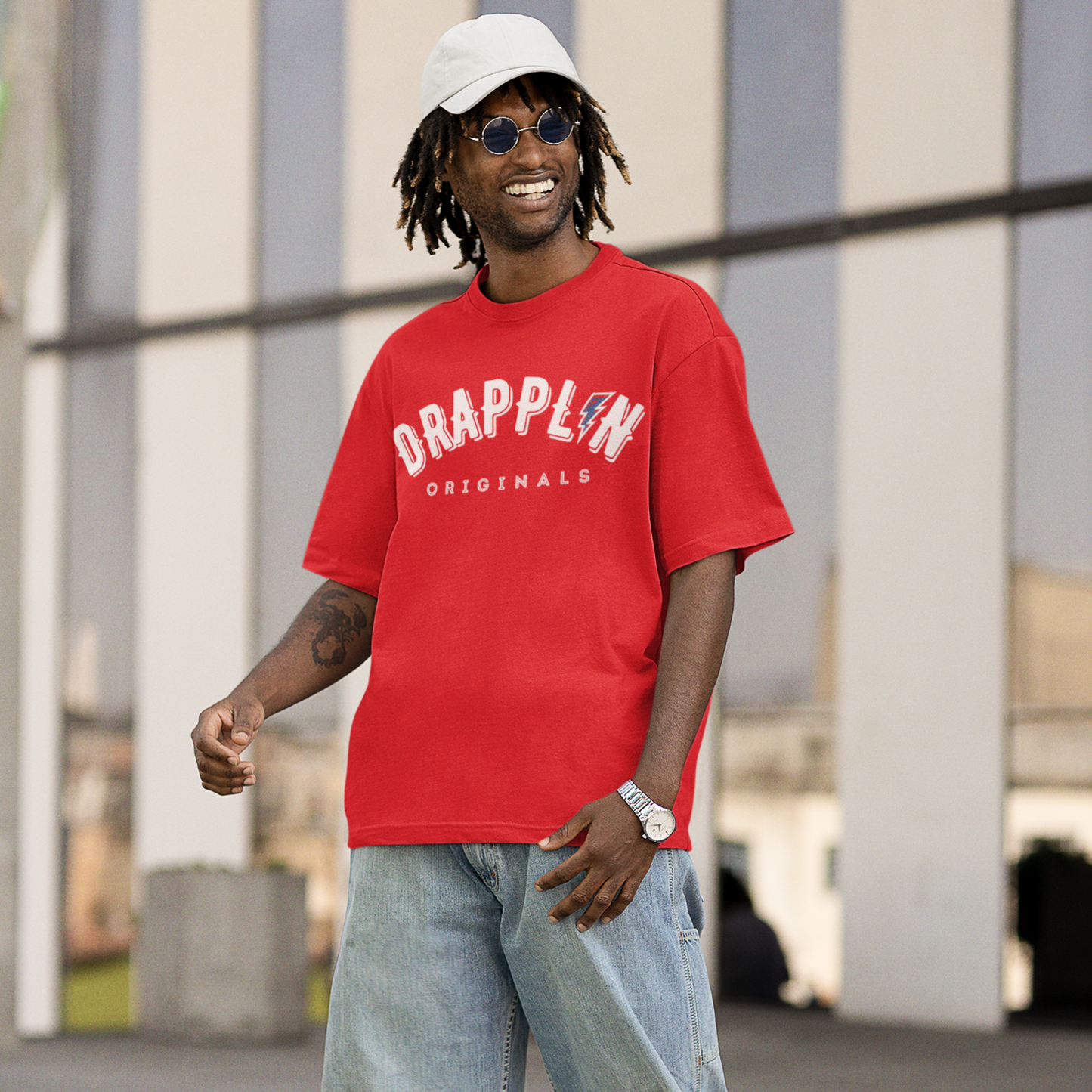 Drapplin Signature Red Oversized Unisex Typography Printed T-shirt