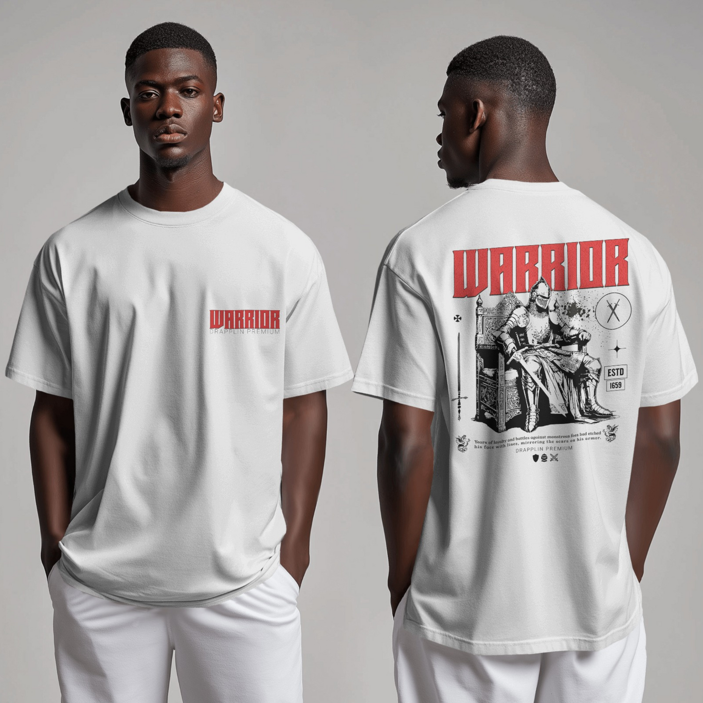 Warrior Premium White Oversized Typography Back Printed T-shirt