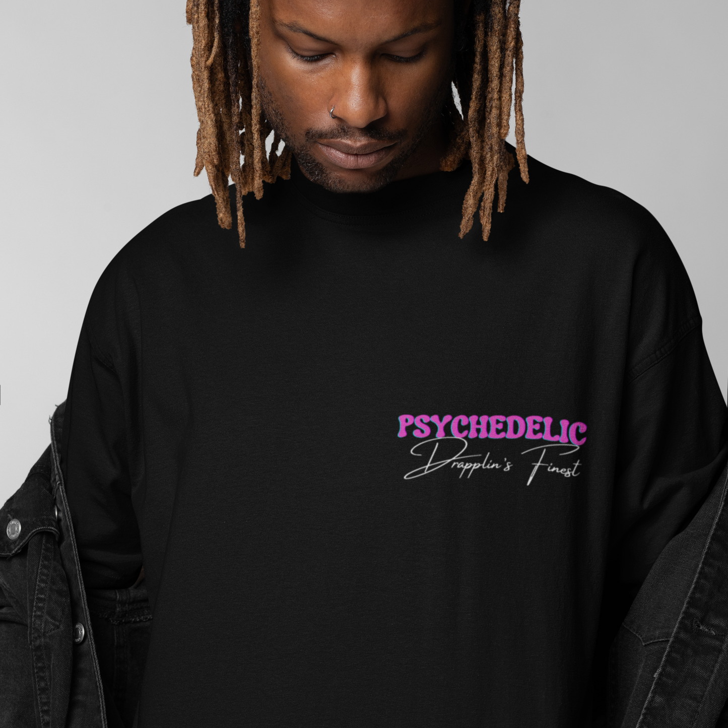Psychedelic Premium Black Oversized Typography Back Printed T-shirt