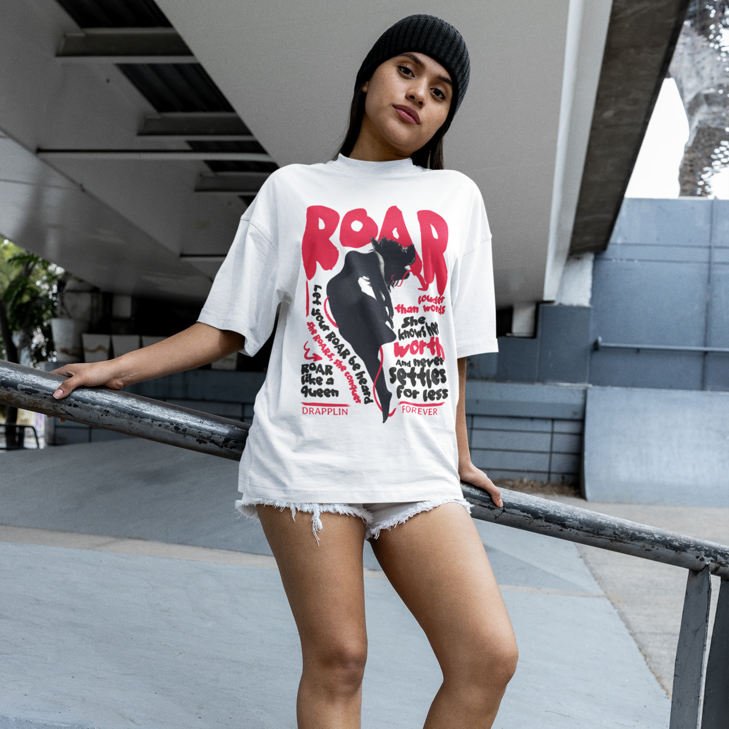 Roar Premium White Oversized Printed T-shirt
