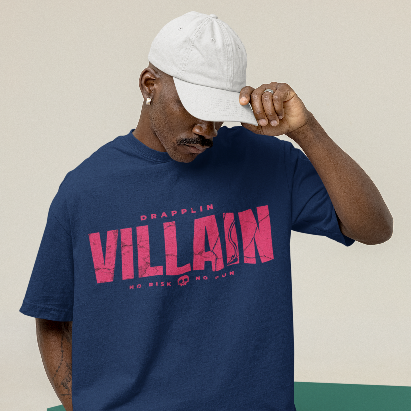Villain Premium Navy Blue Oversized Typography T-shirt