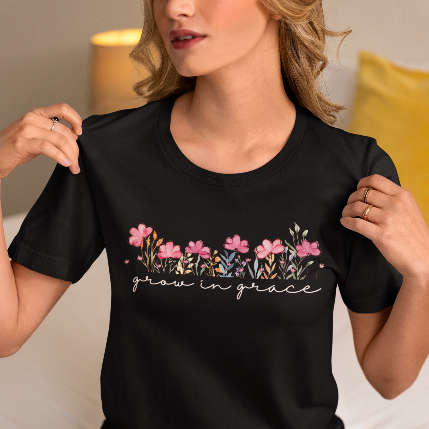 Grow In Grace Black Woman Regular Fit Printed T-shirt