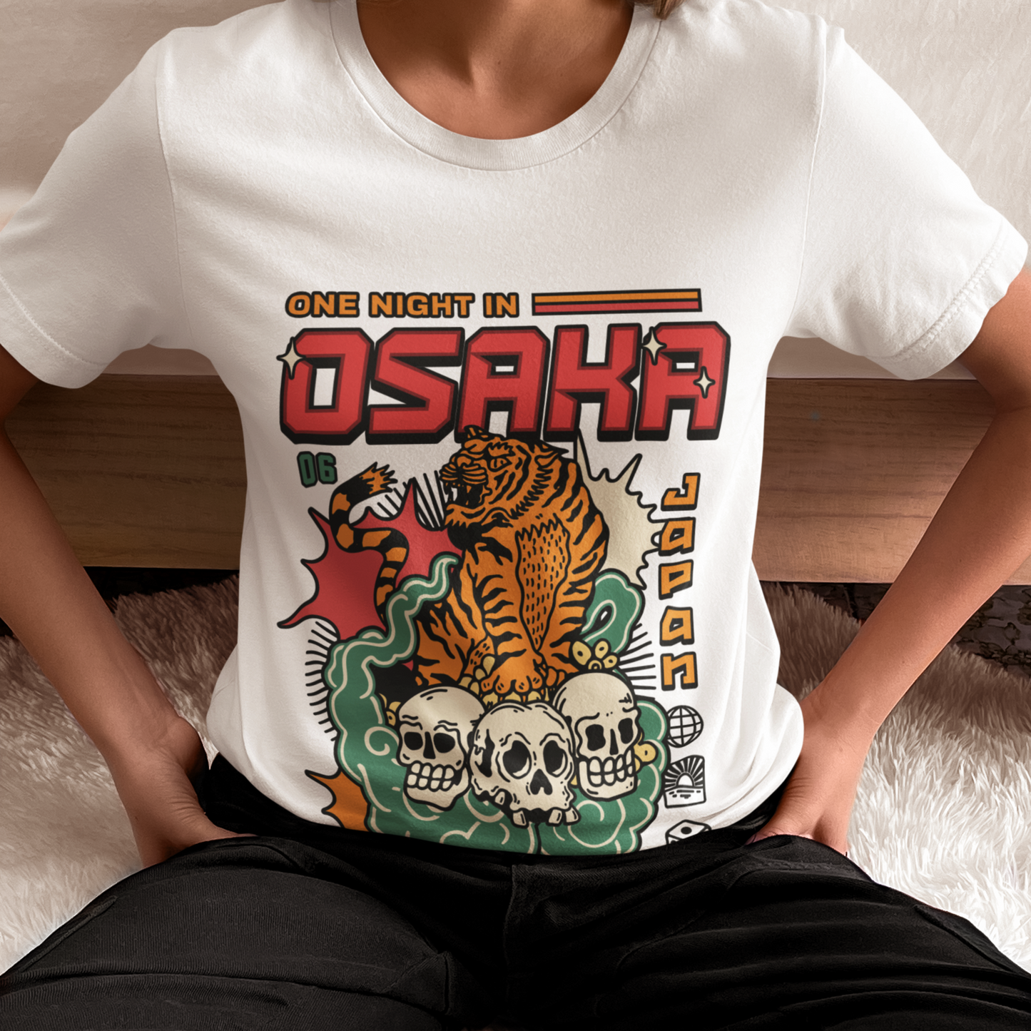 Osaka Unisex White Relaxed Fit Printed T-shirt