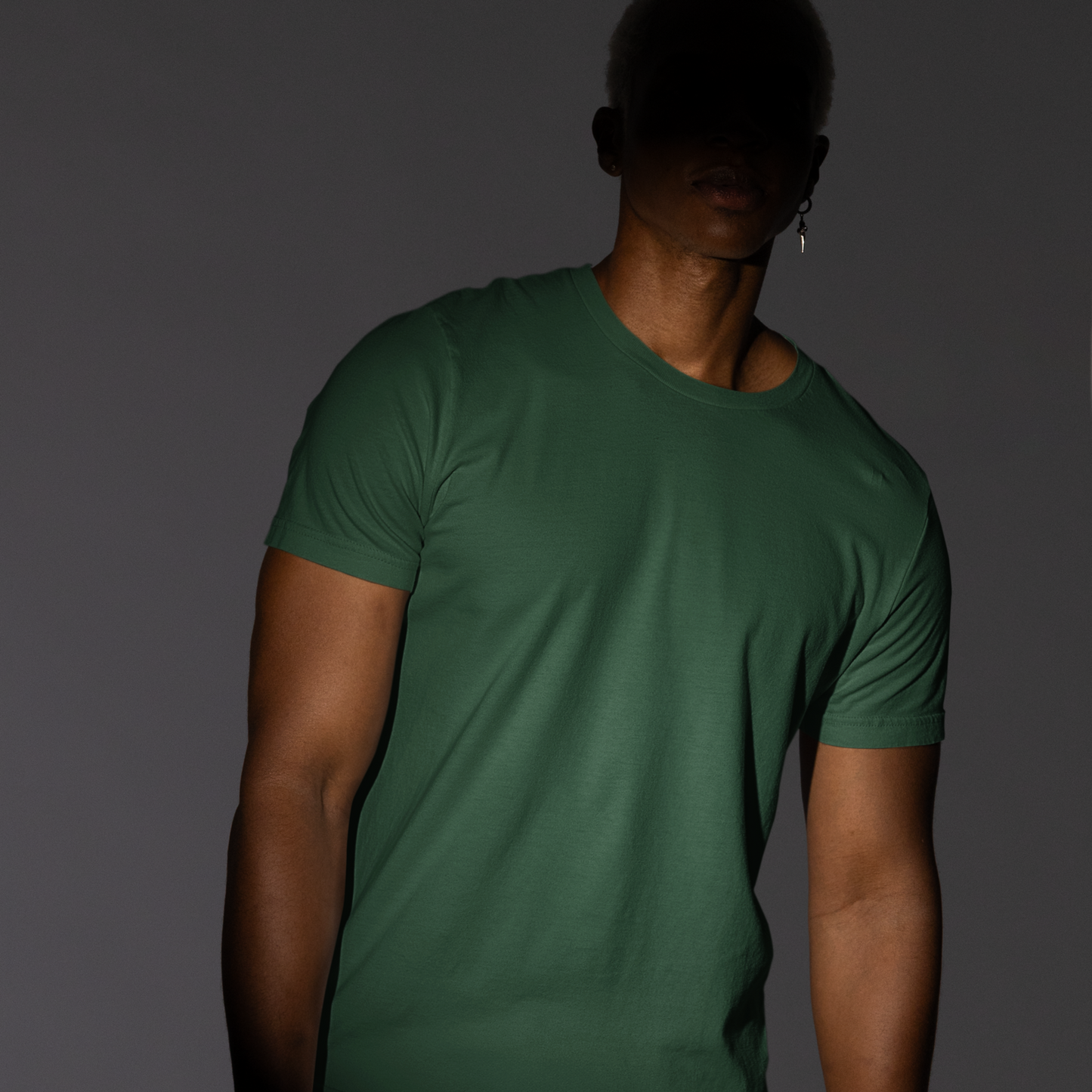 Premium Bottle Green Regular Crew Neck Solid Plain T-shirt