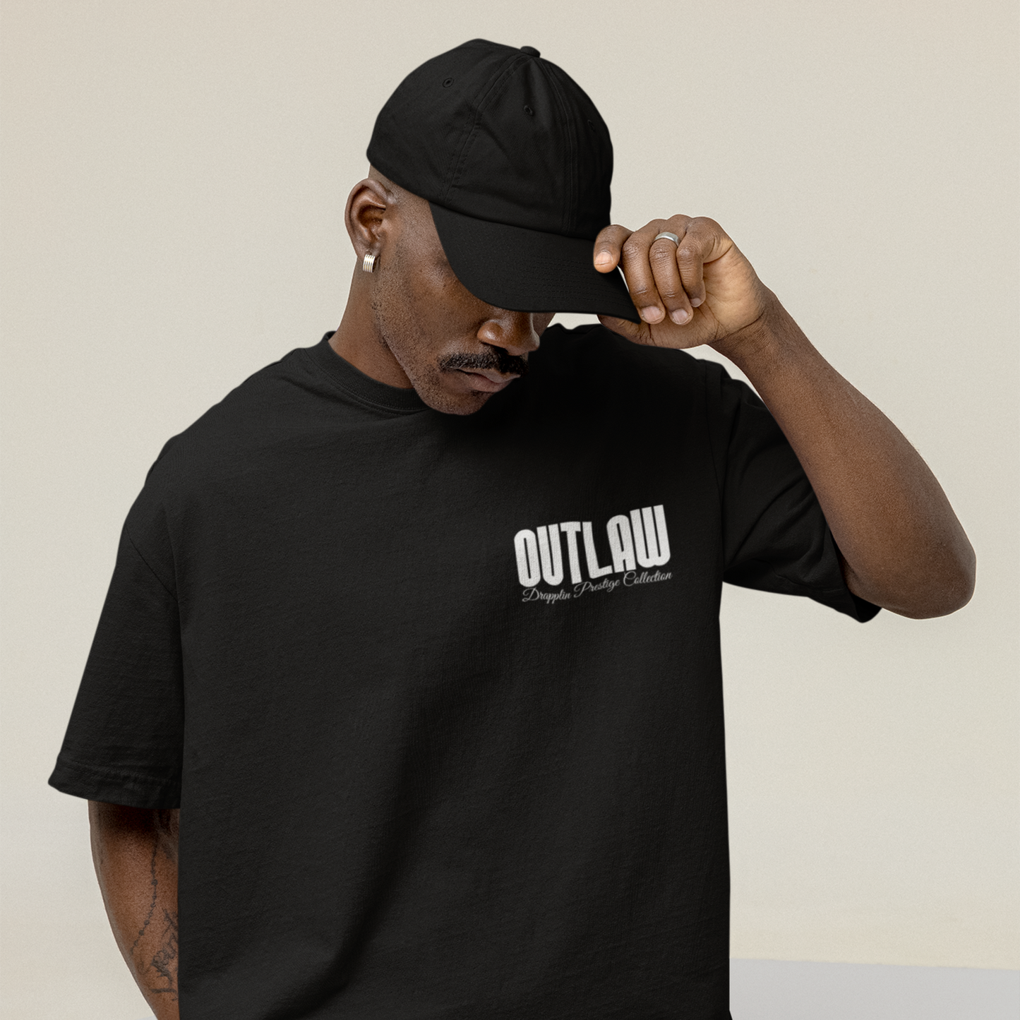 Outlaw Premium Black Oversized Typography Back Printed T-shirt