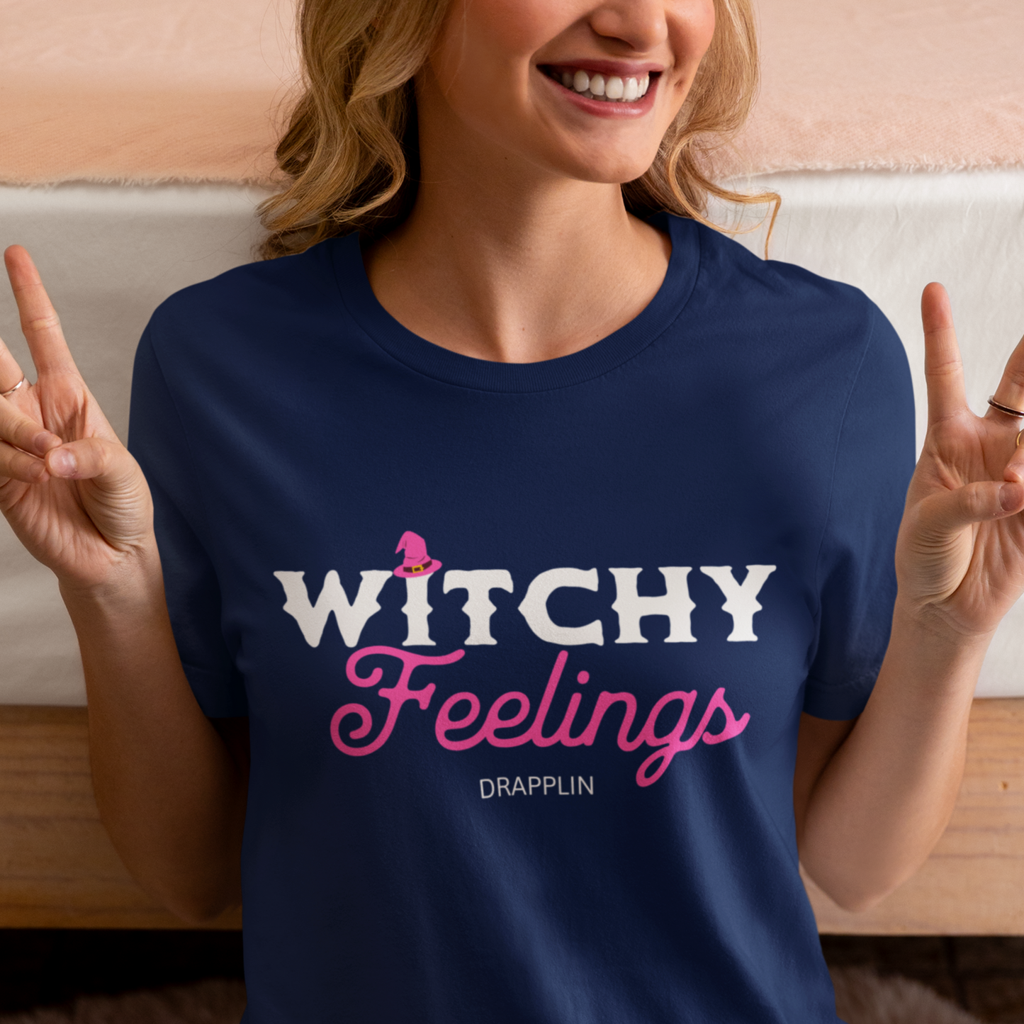 Witchy Feelings Navy Blue Relaxed Fit Printed T-shirt