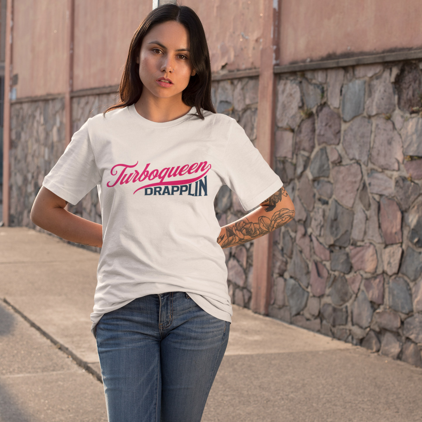 Turboqueen Premium White Woman Oversized Back Printed T-shirt