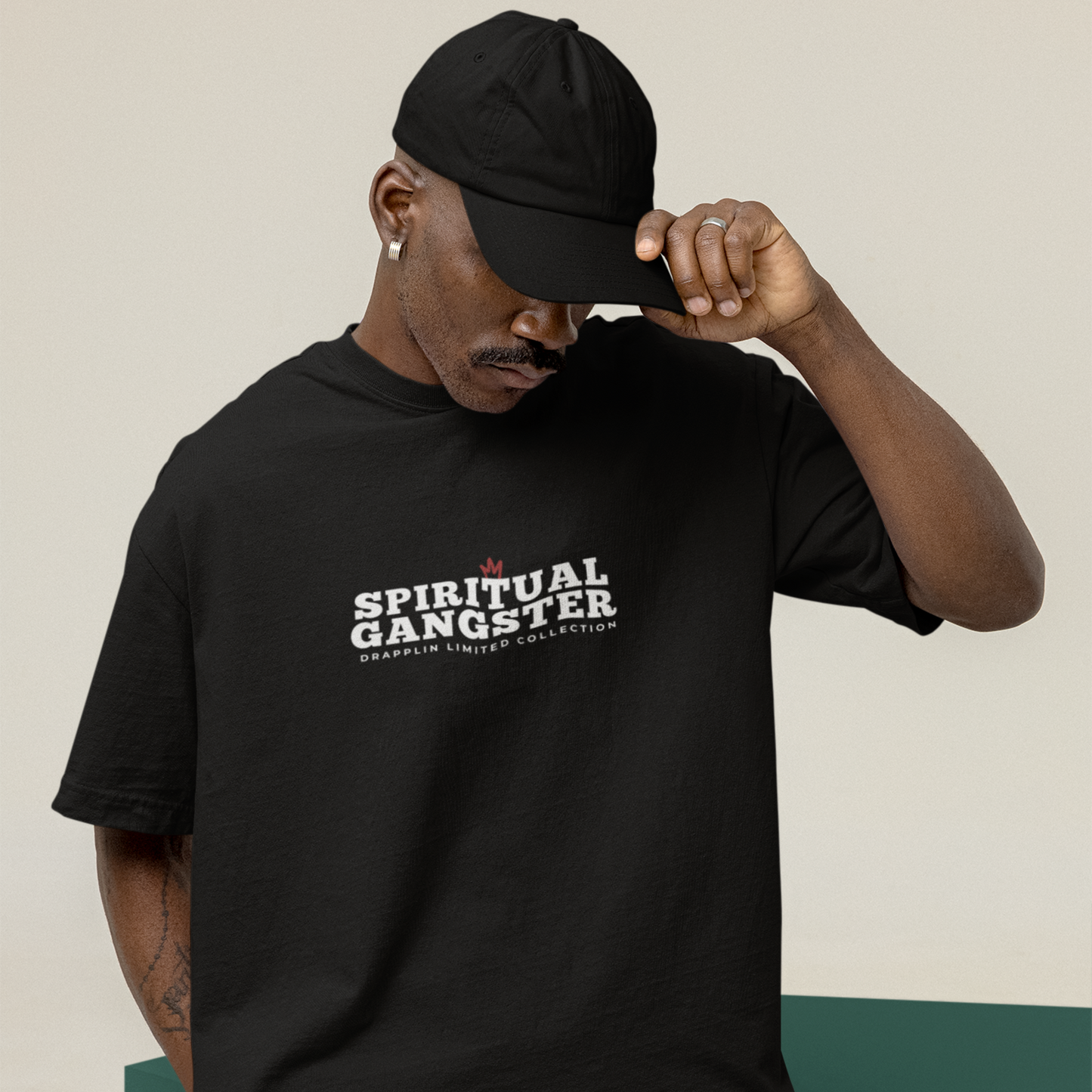 Spiritual Gangster Premium Black Oversized Typography Back Printed T-shirt
