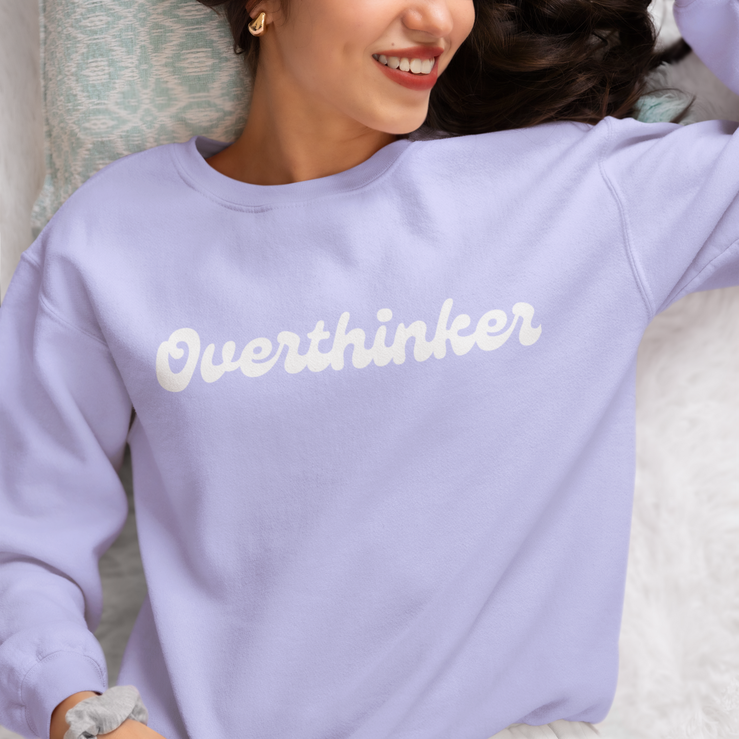 Overthinker Lavender Woman Regular Typographic Printed Sweatshirt