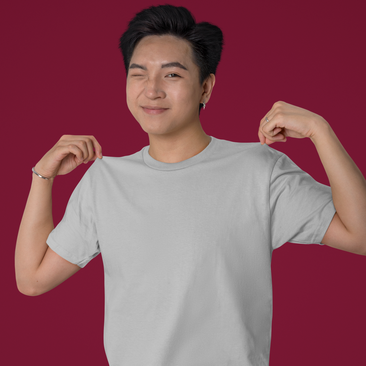 Premium Grey Mélange Regular Crew Neck Solid Plain T-shirt