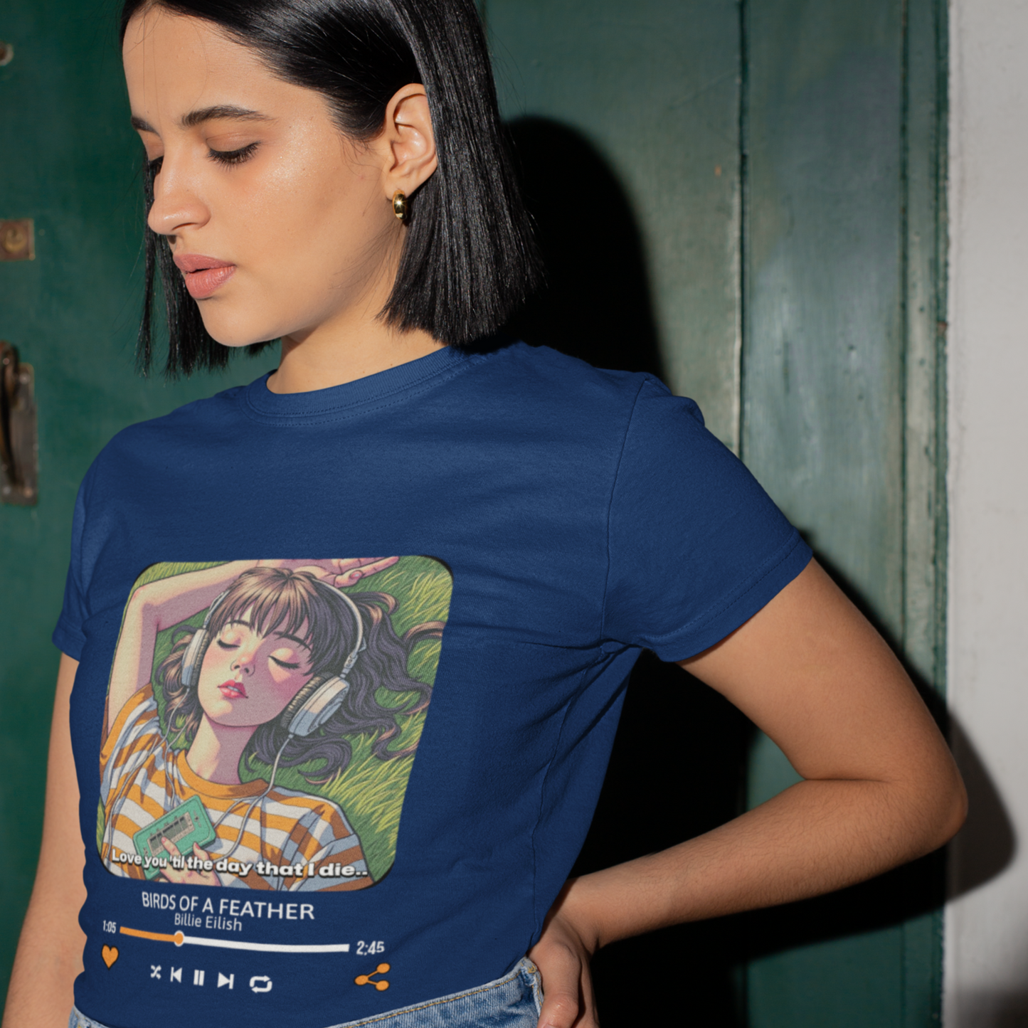 Birds Of Feather Navy Blue Woman Regular Fit Printed T-shirt