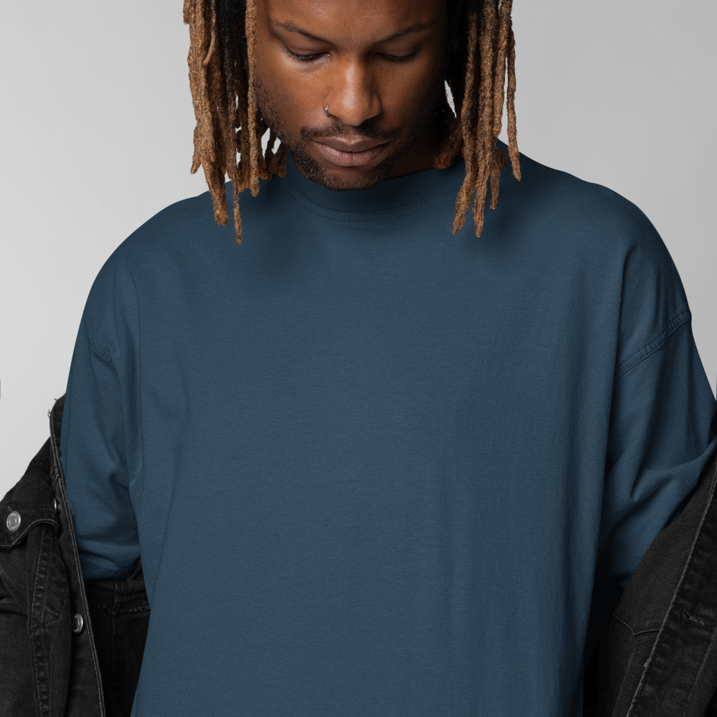 Premium Petrol Blue Oversized Solid Plain T-shirt