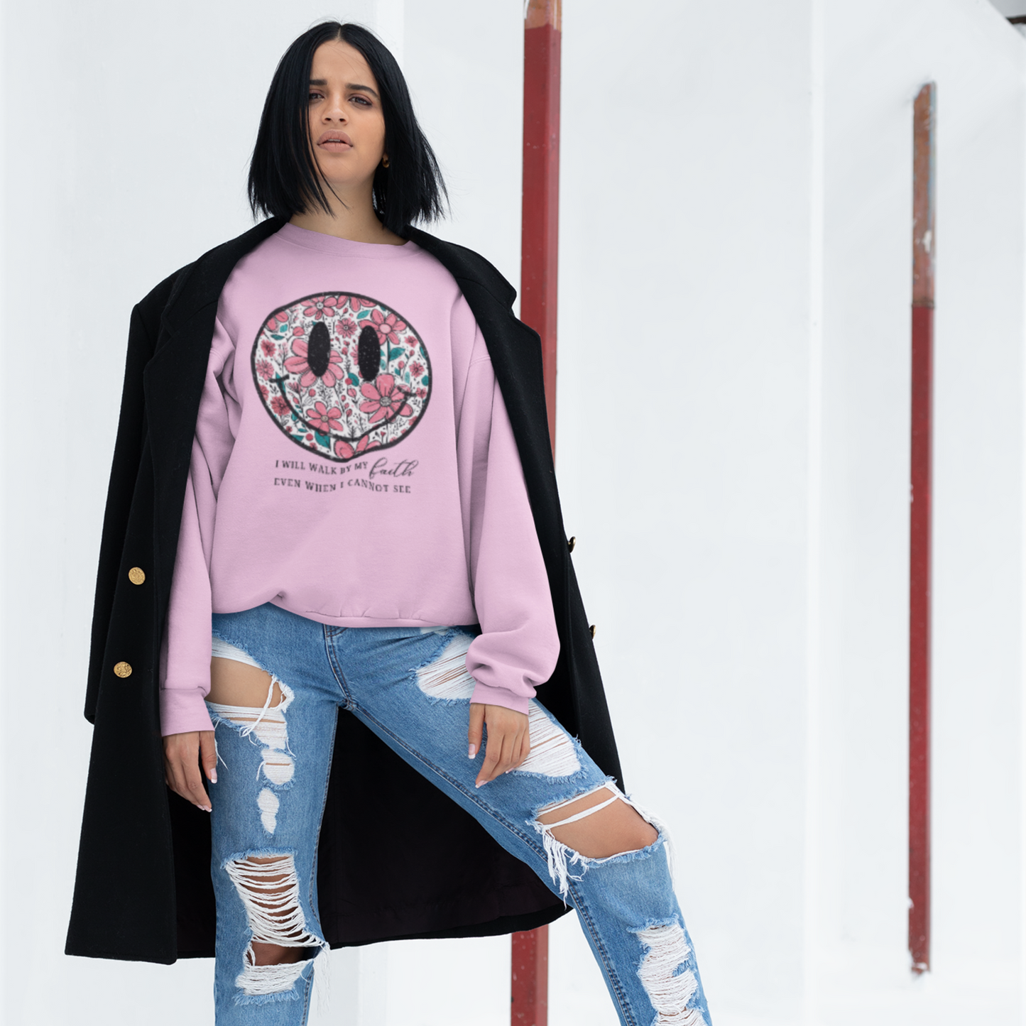 Smiley Baby Pink Woman Regular Typographic Printed Sweatshirt