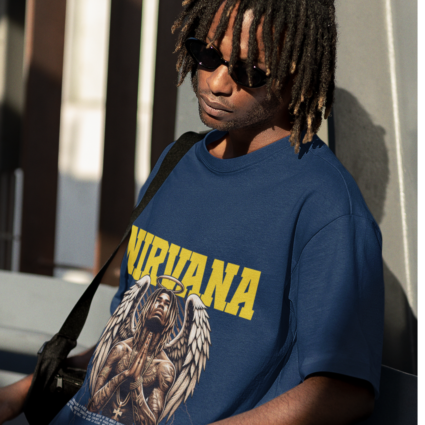 Nirvana Premium Navy Blue Oversized Typography T-shirt