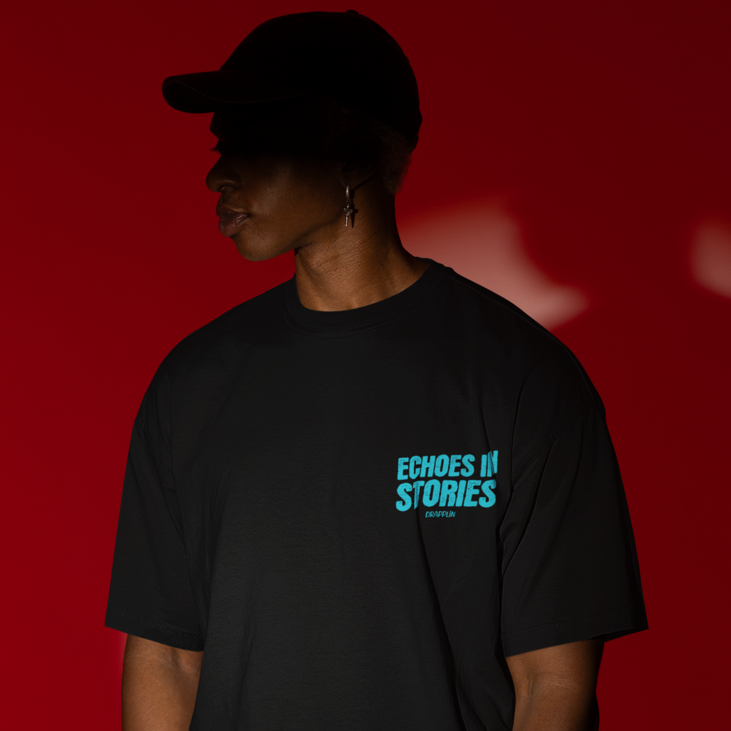 Echoes Premium Black Oversized Typography Back Printed T-shirt