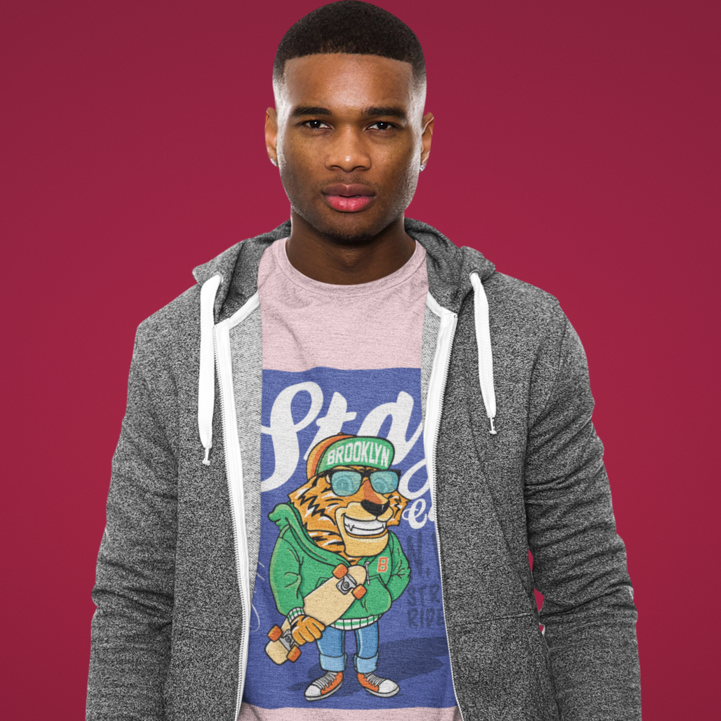 Stay Premium Baby Pink Crew Neck Graphic Printed T-shirt
